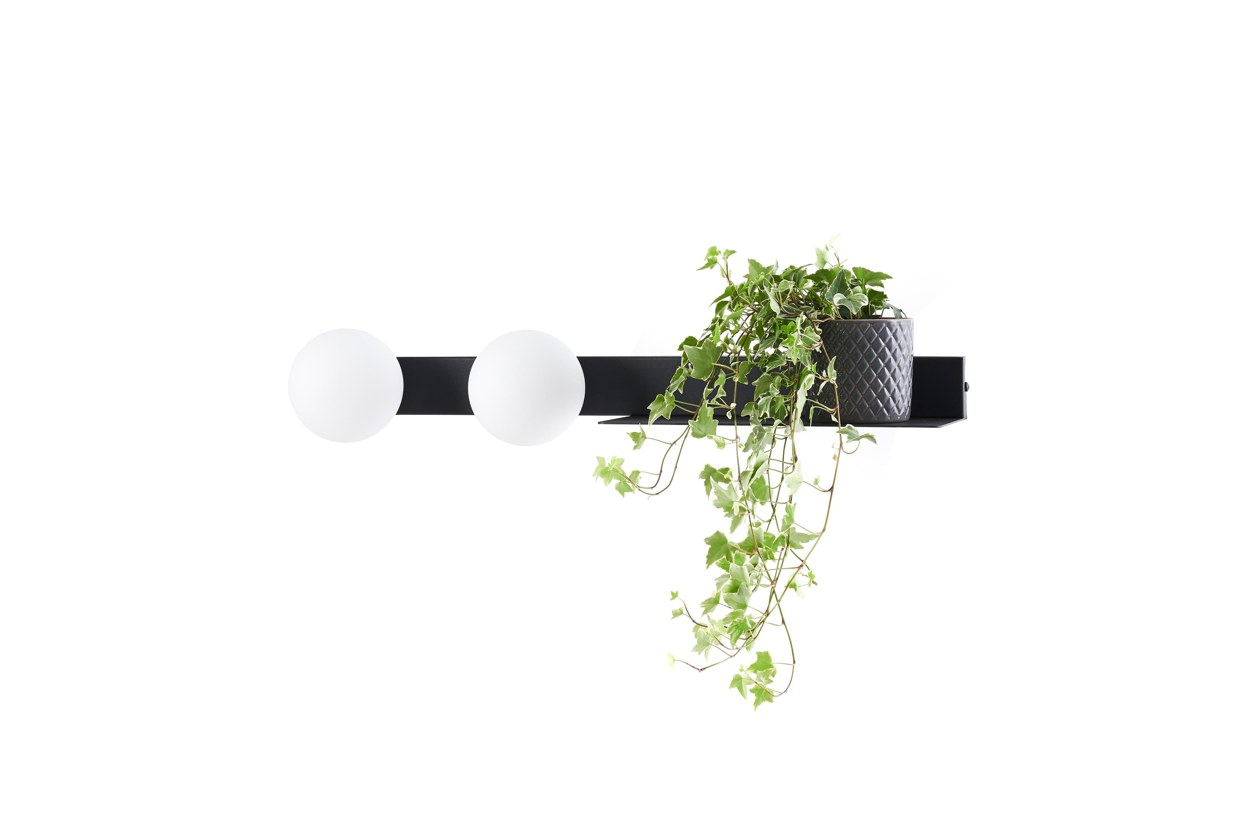 Wandleuchte mit Regal zweipunktig BOTANICA DECO schwarz
