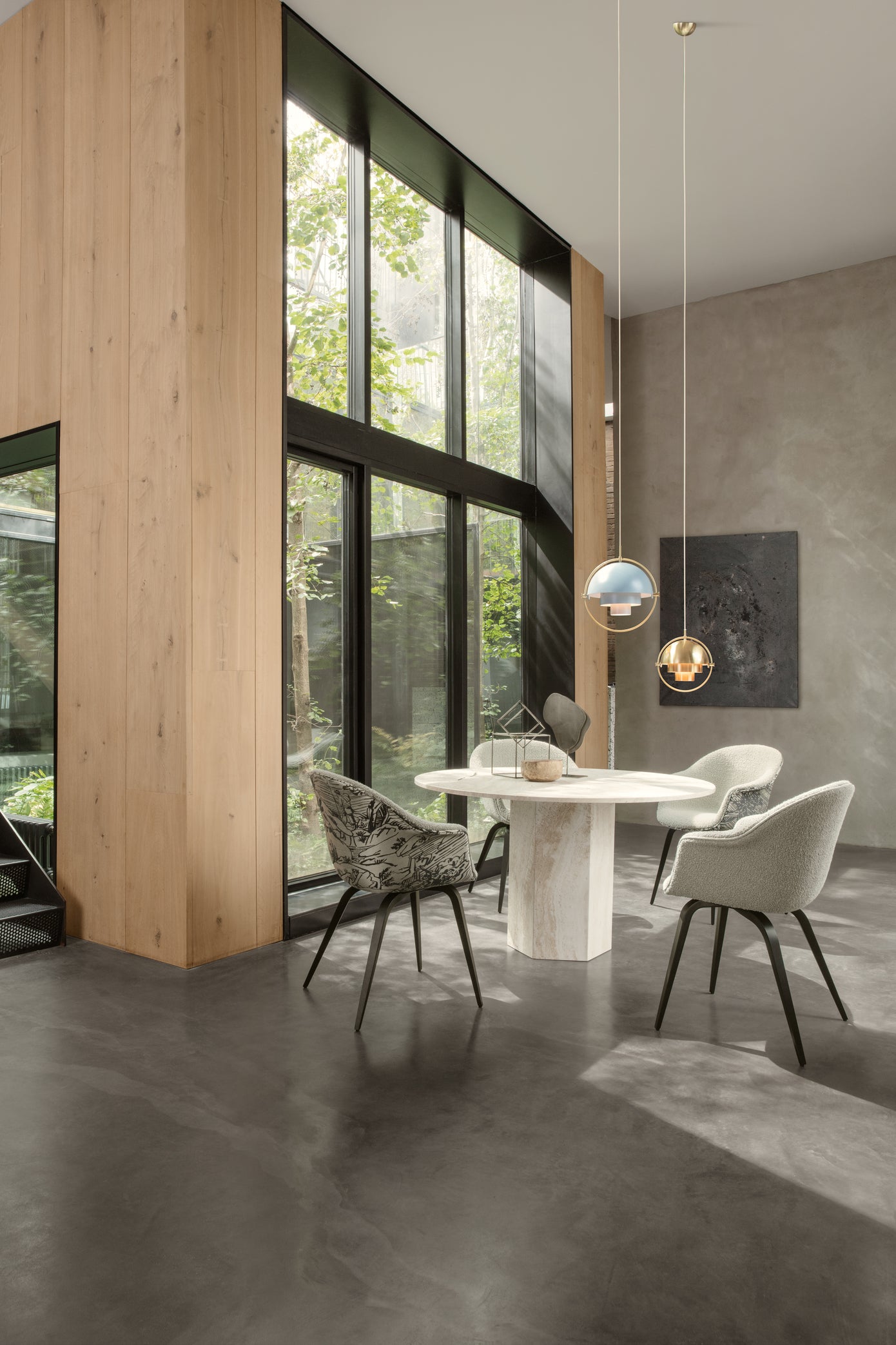 MULTI-LITE pendant lamp in gray-blue with brass