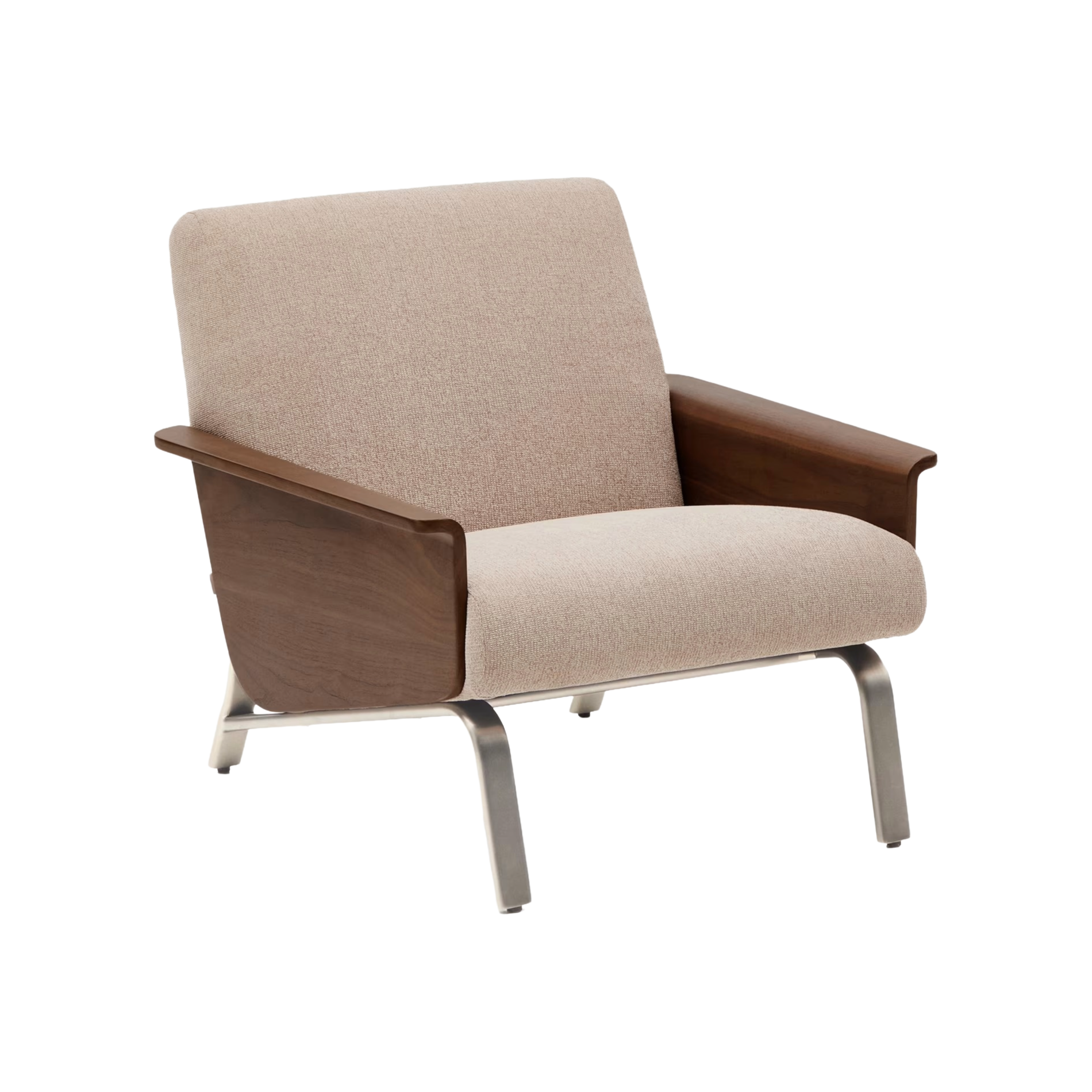 AMSEN armchair in light brown with walnut plywood and steel base