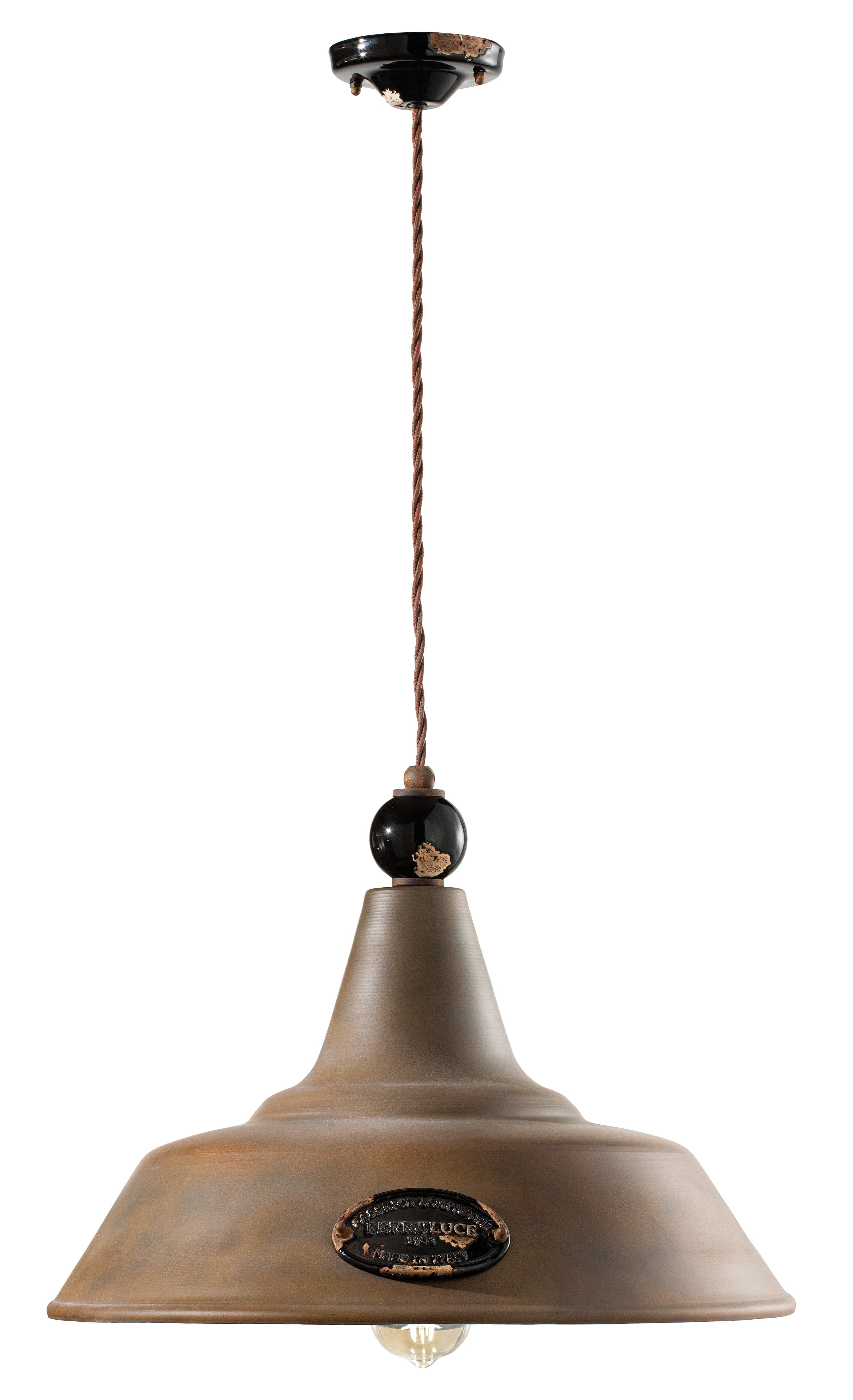 Lampa wisząca ceramiczno-żelazna GRUNGE rdzawy z czarnym efektem Craquelé
