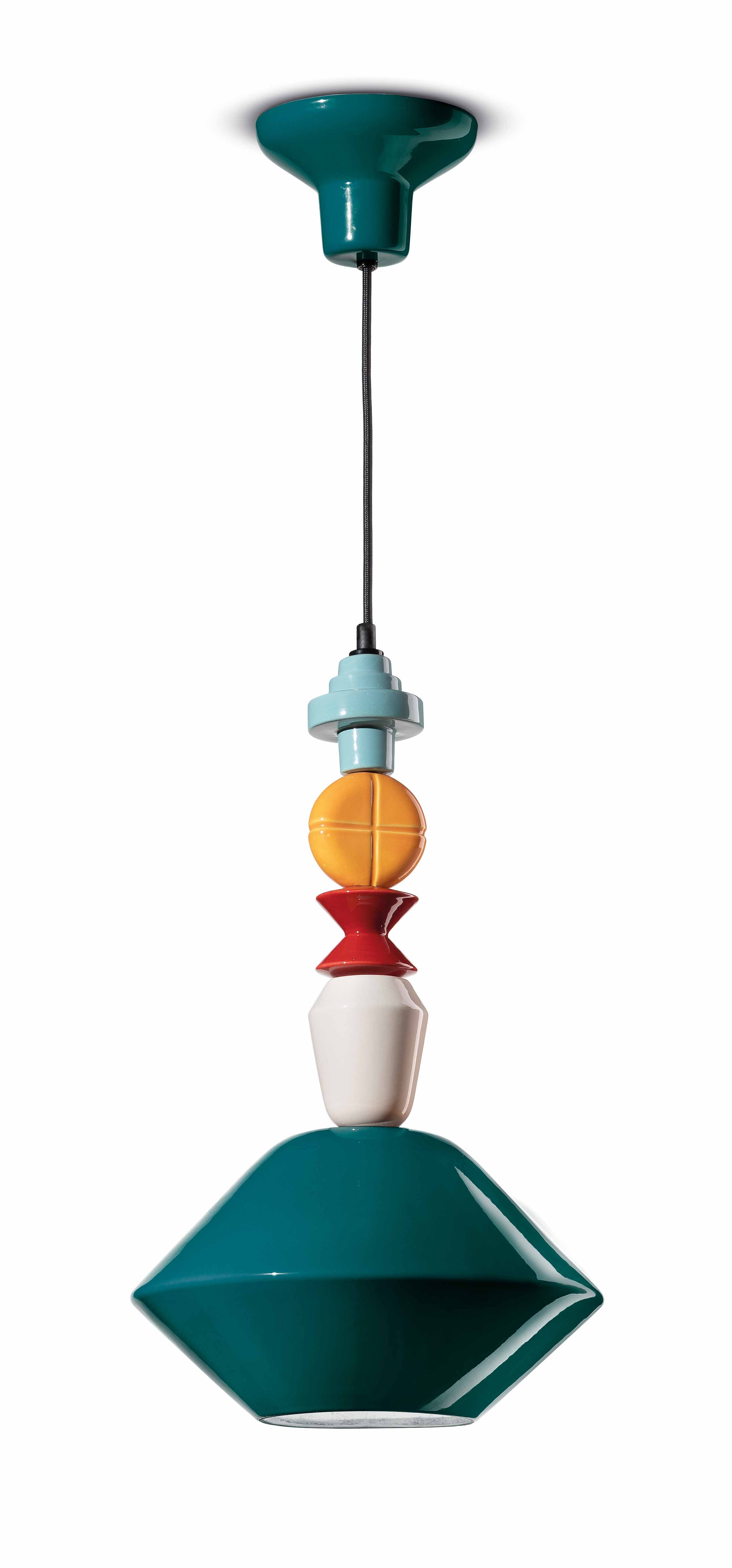 LARIAT ceramic pendant lamp in petrol blue