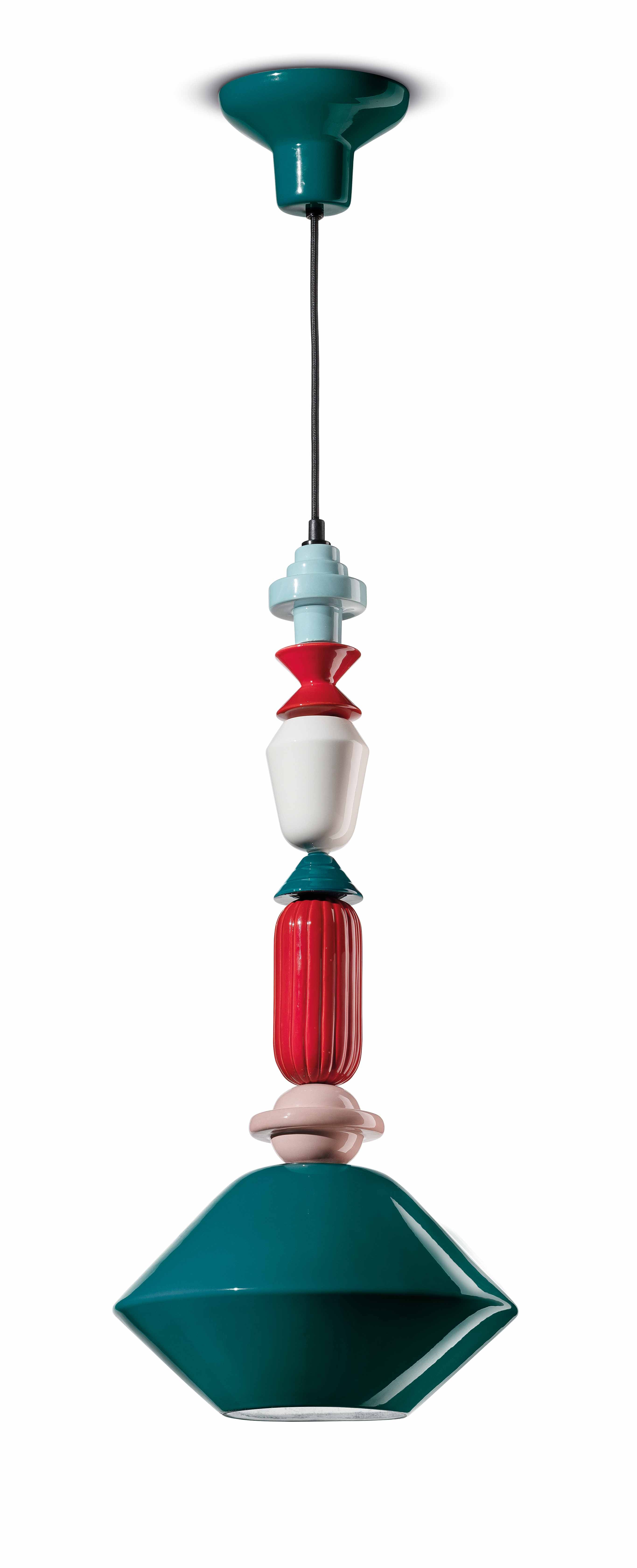 LARIAT ceramic pendant lamp in petrol blue