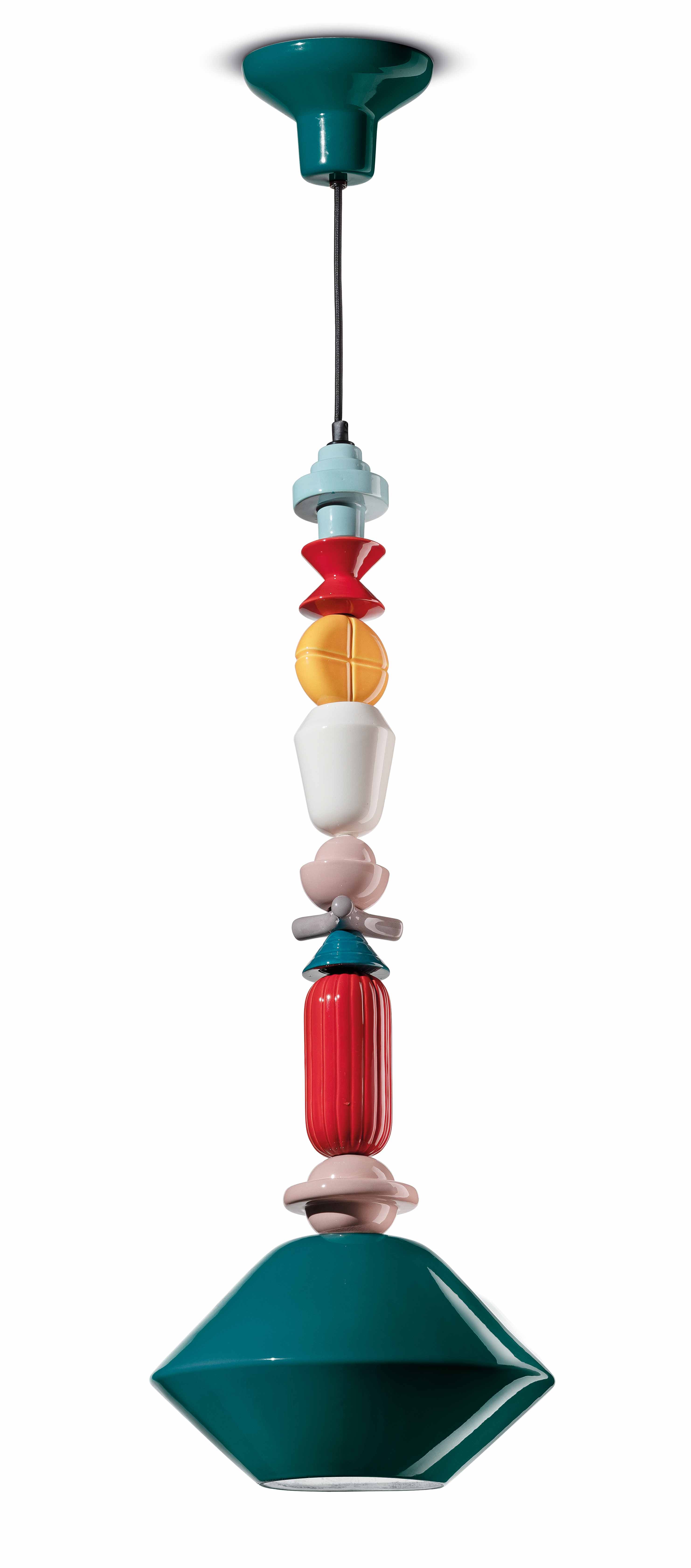 LARIAT ceramic pendant lamp in petrol blue