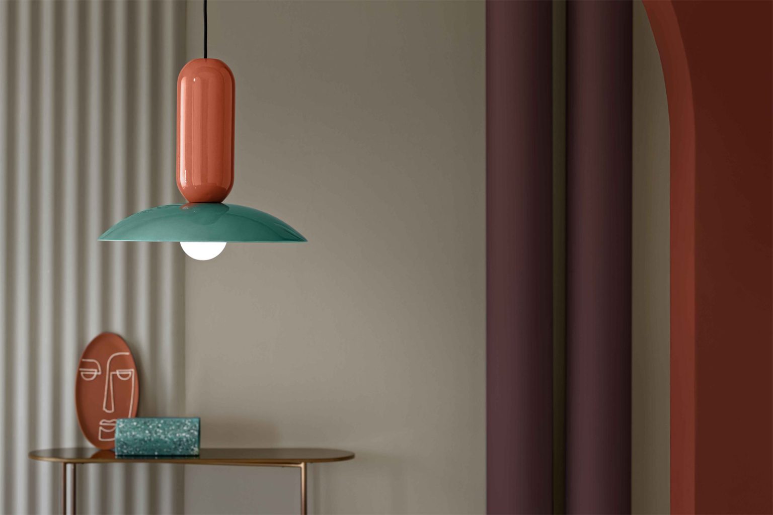 Lampa wisząca ceramiczna PAU pomarańczowy z turkusowym