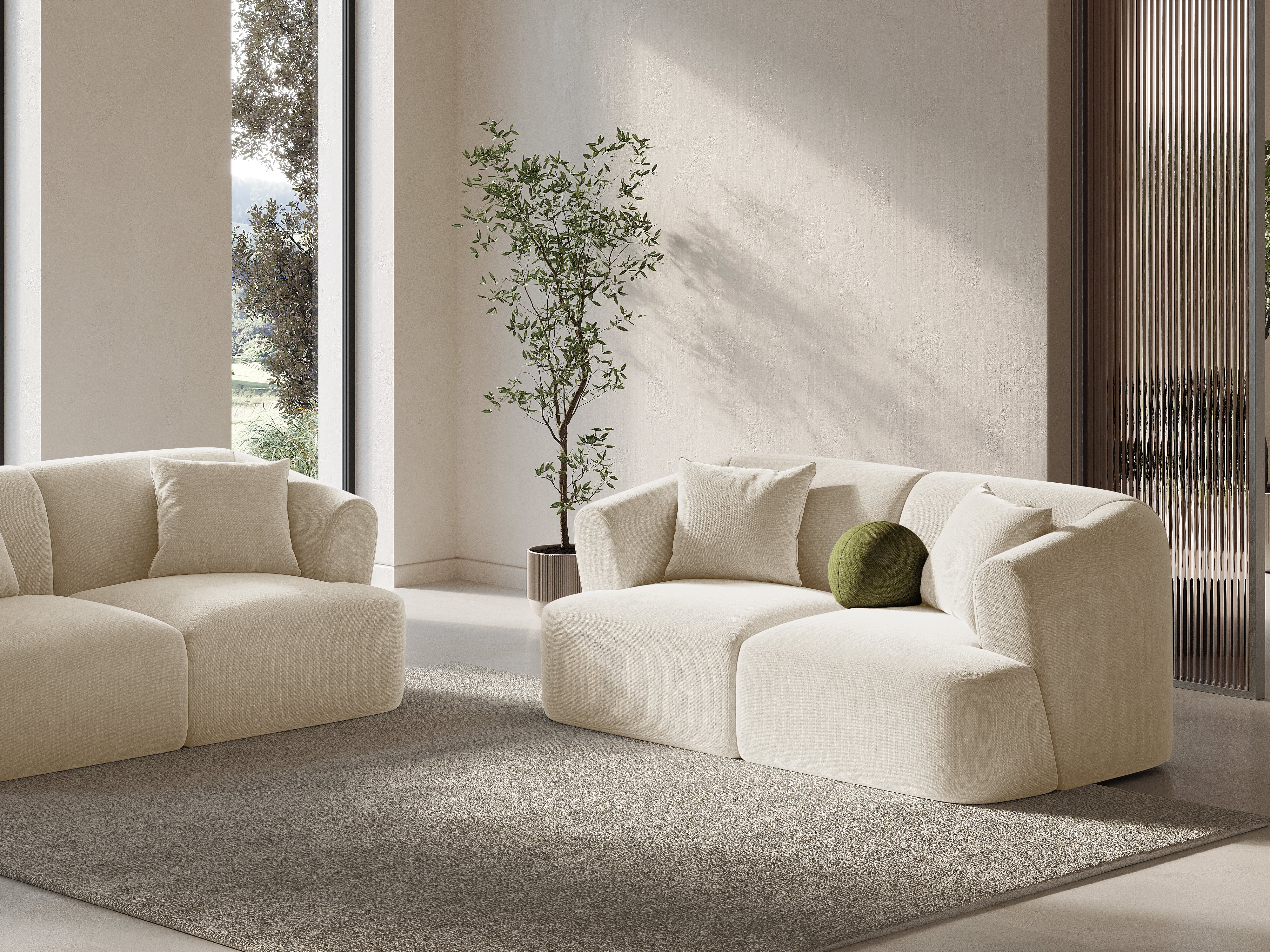 Sofa aksamitna 3-osobowa CAMPI ciemnobeżowy