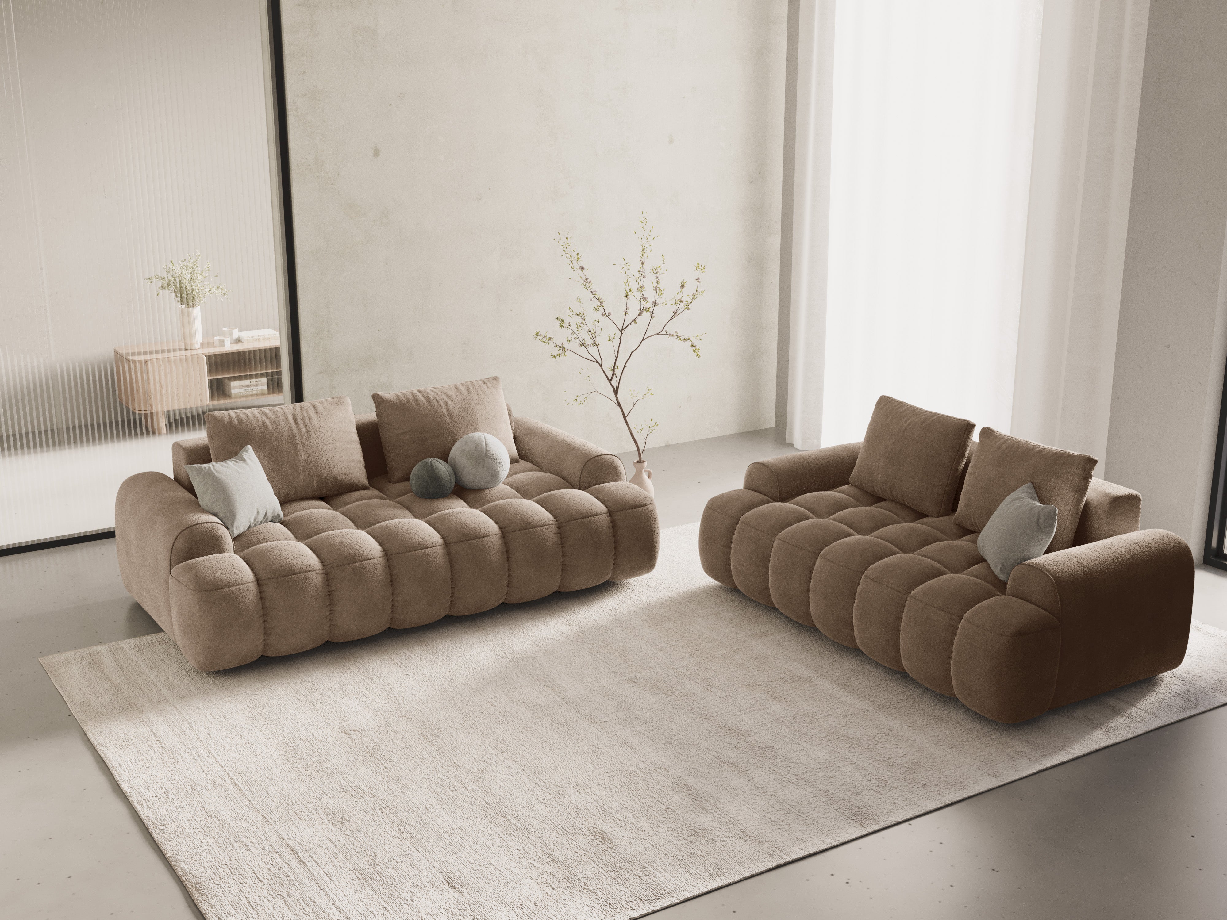 Sofa aksamitna 2-osobowa LINZ ciemnobeżowy
