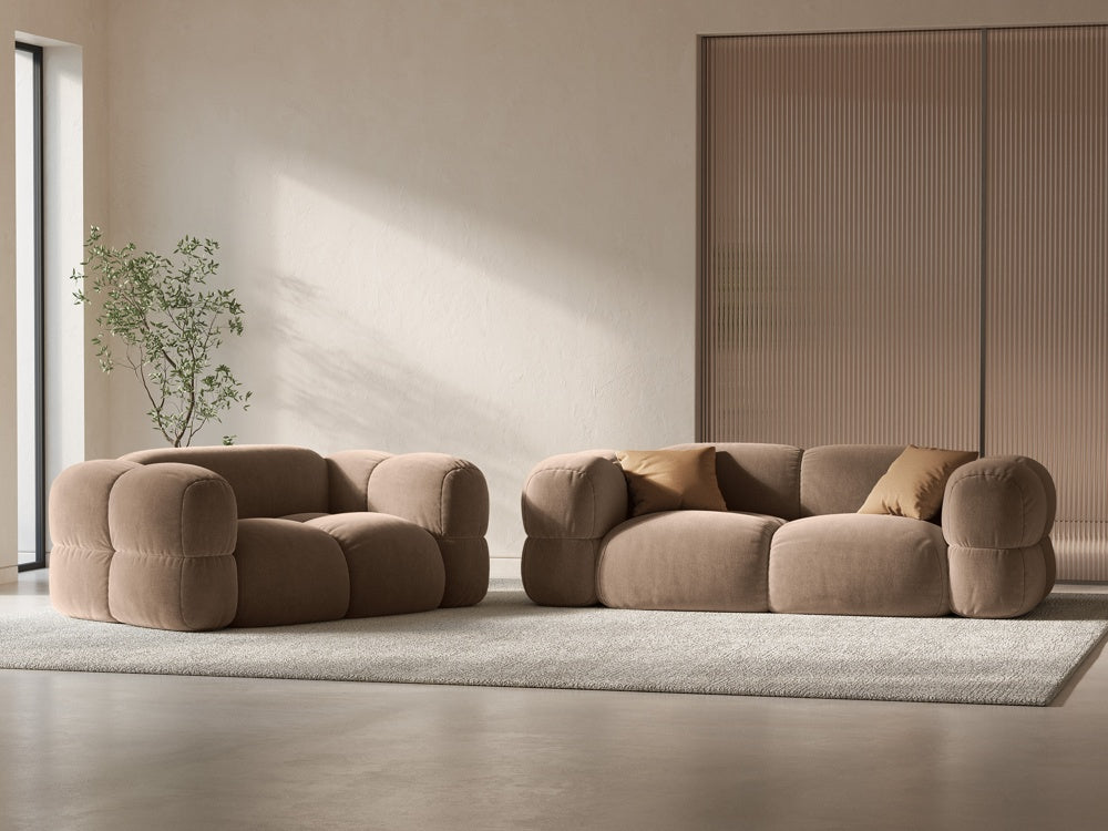 Sofa 2-osobowa aksamitna LORETTO ciemnobeżowy