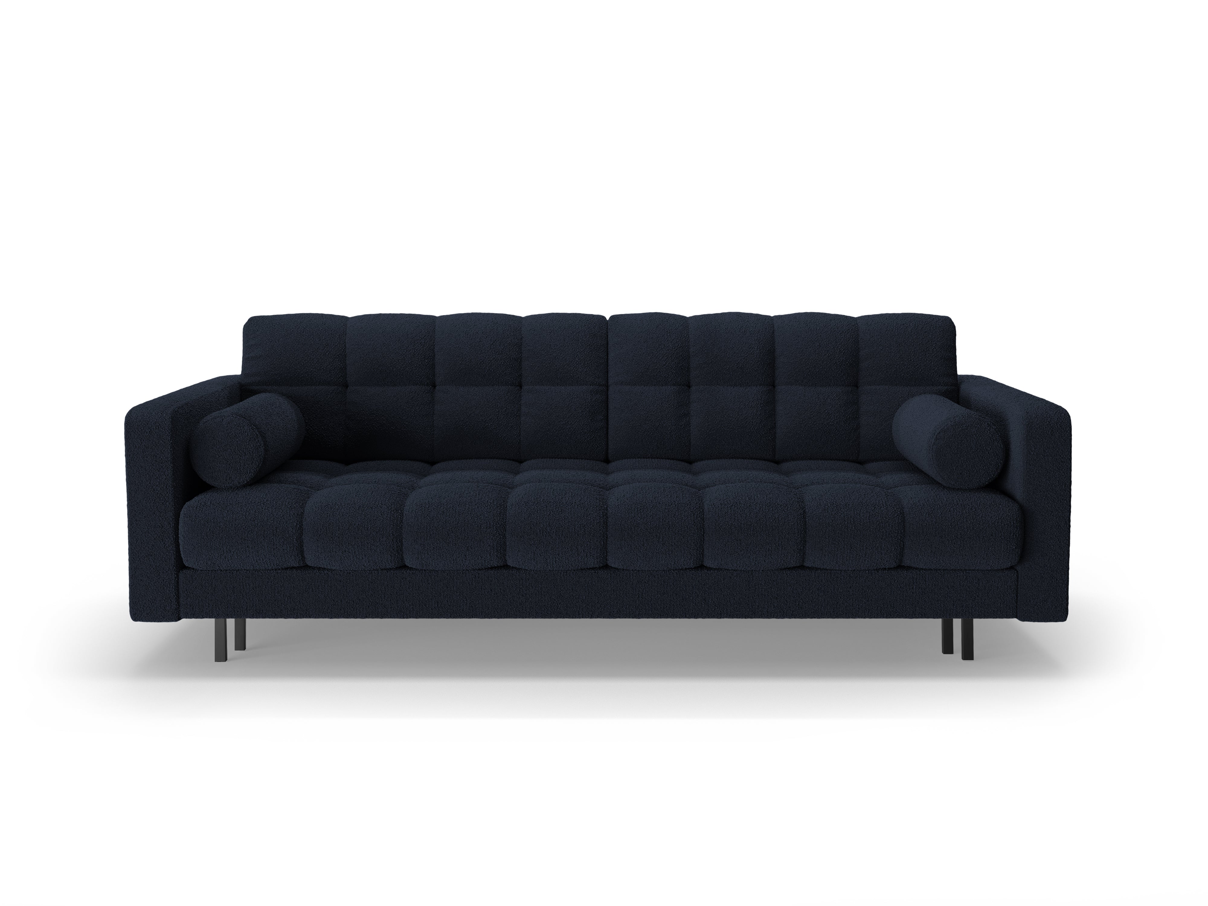 Sofa 3-osobowa z funkcją spania BALI ciemnoniebieski bouclé z czarną podstawą