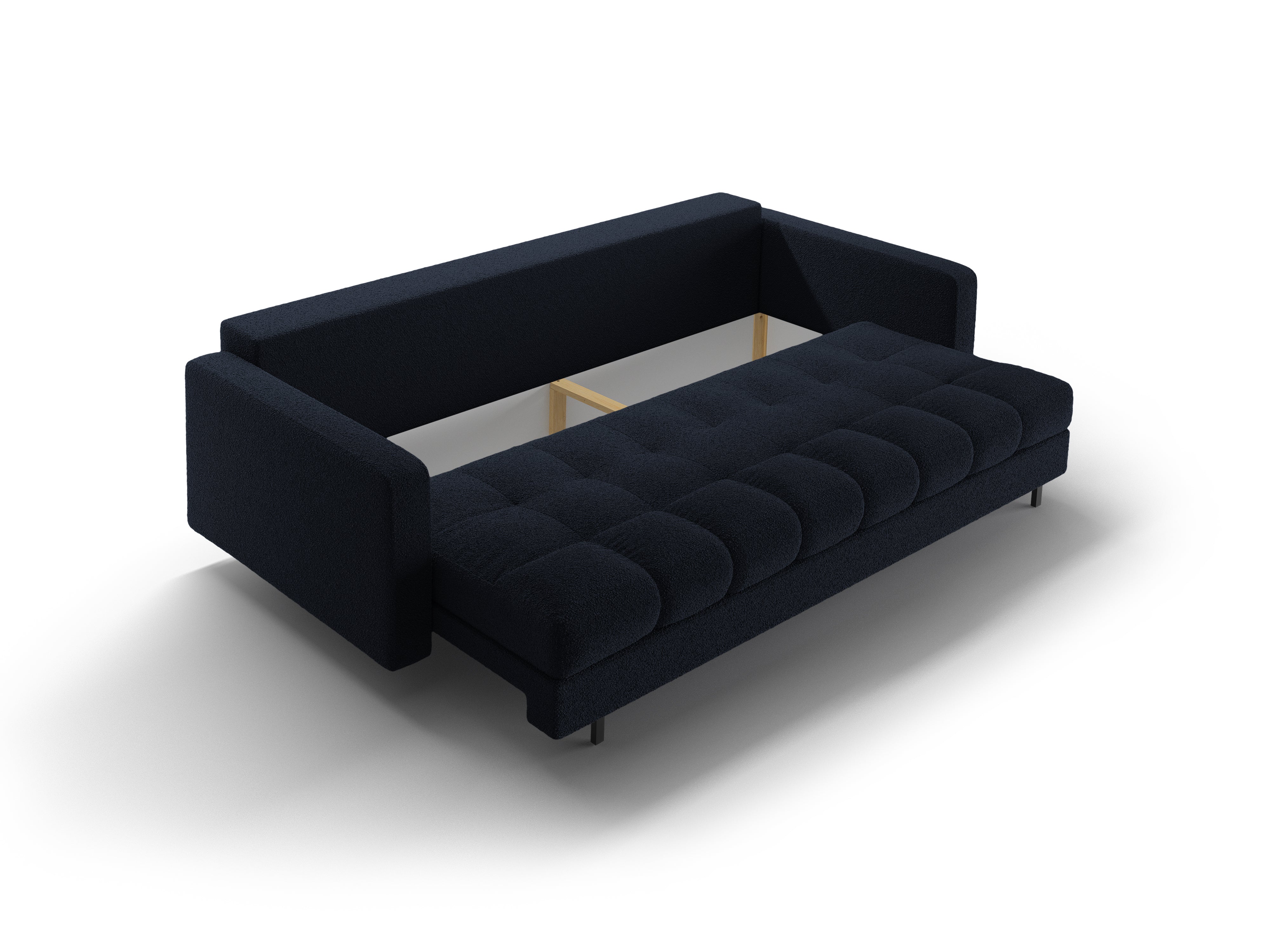 Sofa 3-osobowa z funkcją spania BALI ciemnoniebieski bouclé z czarną podstawą