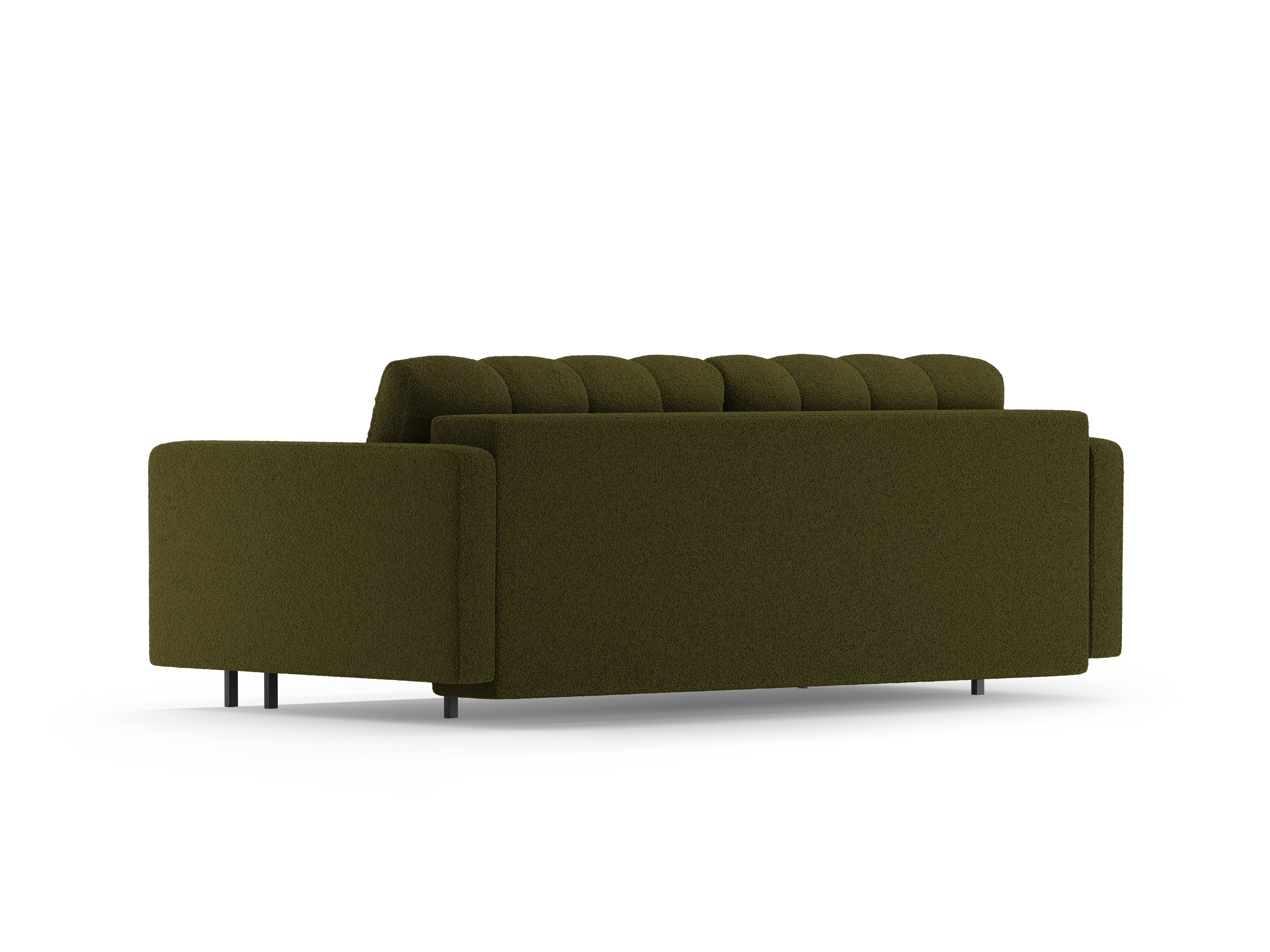 Sofa 3-osobowa z funkcją spania BALI oliwkowy bouclé z czarną podstawą