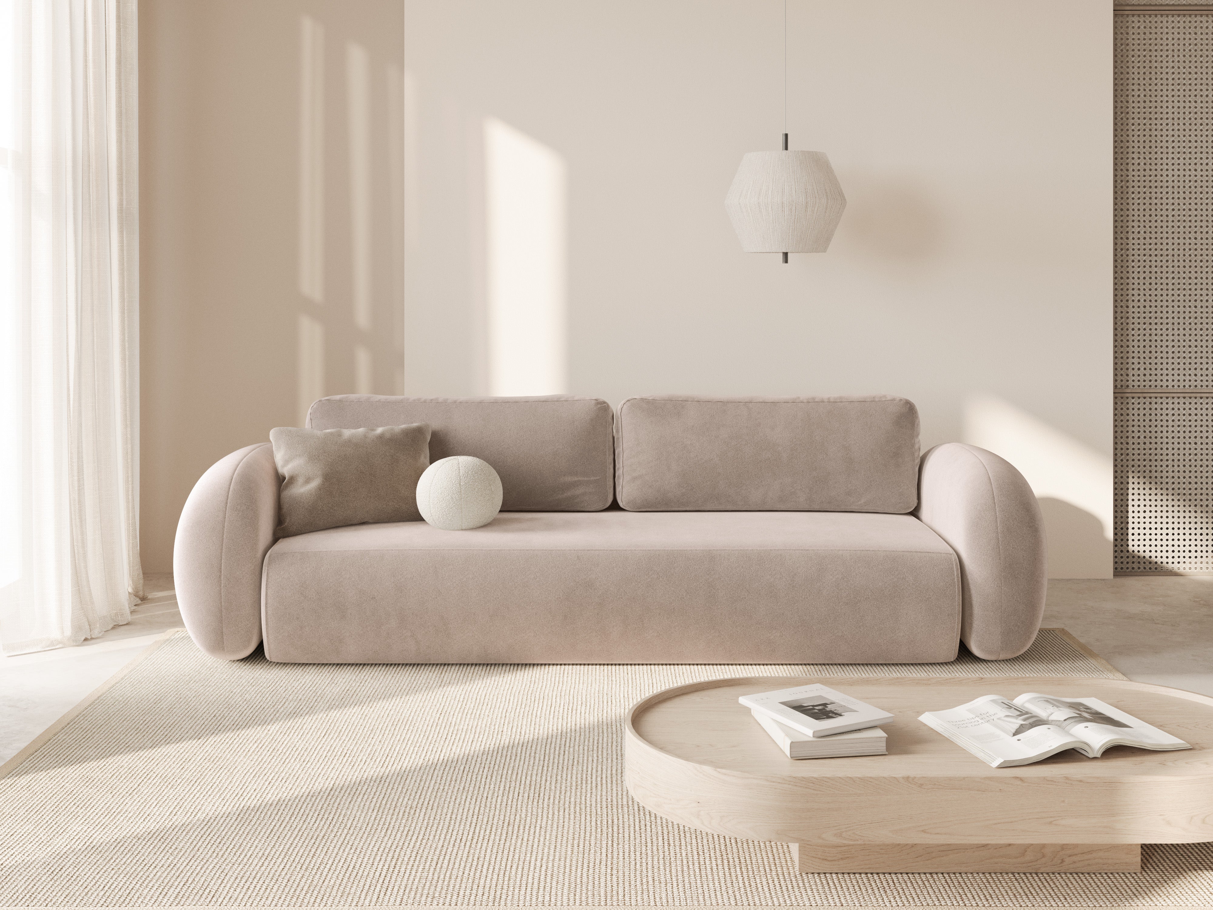 Sofa aksamitna z funkcją spania 3-osobowa TONALE beżowy