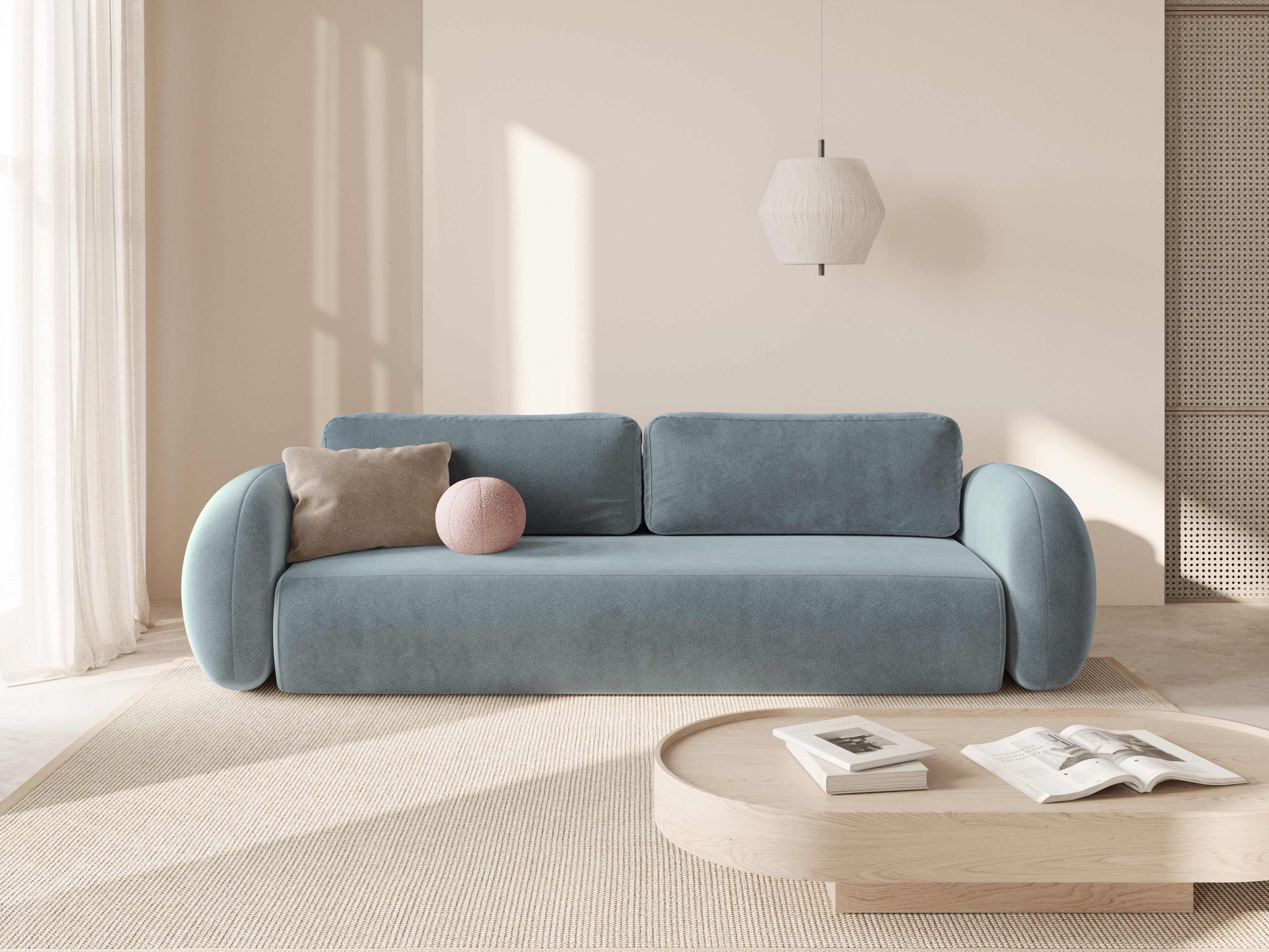 Sofa aksamitna z funkcją spania 3-osobowa TONALE błękitny