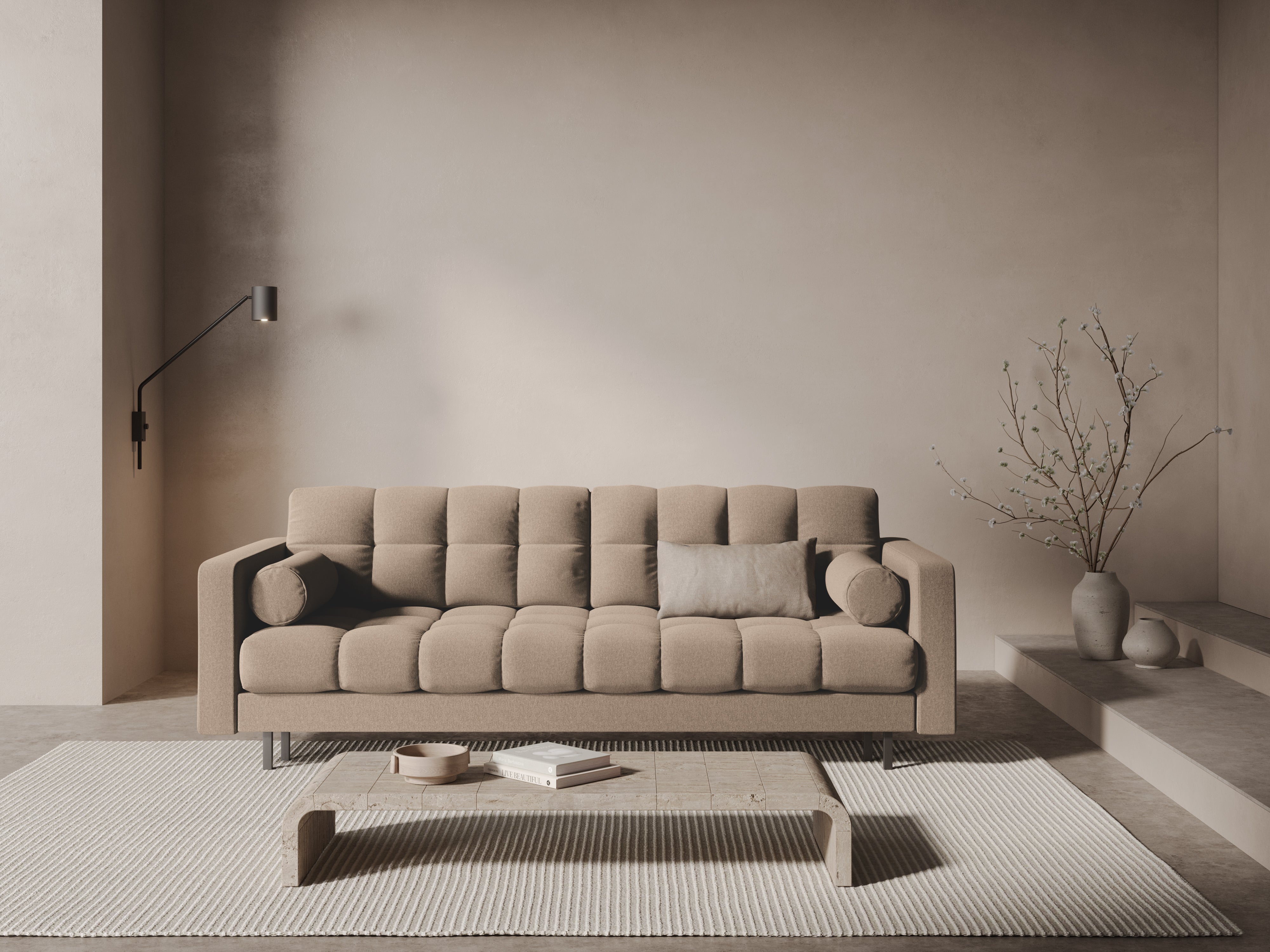 Sofa 3-osobowa z funkcją spania BALI beżowy z czarną podstawą