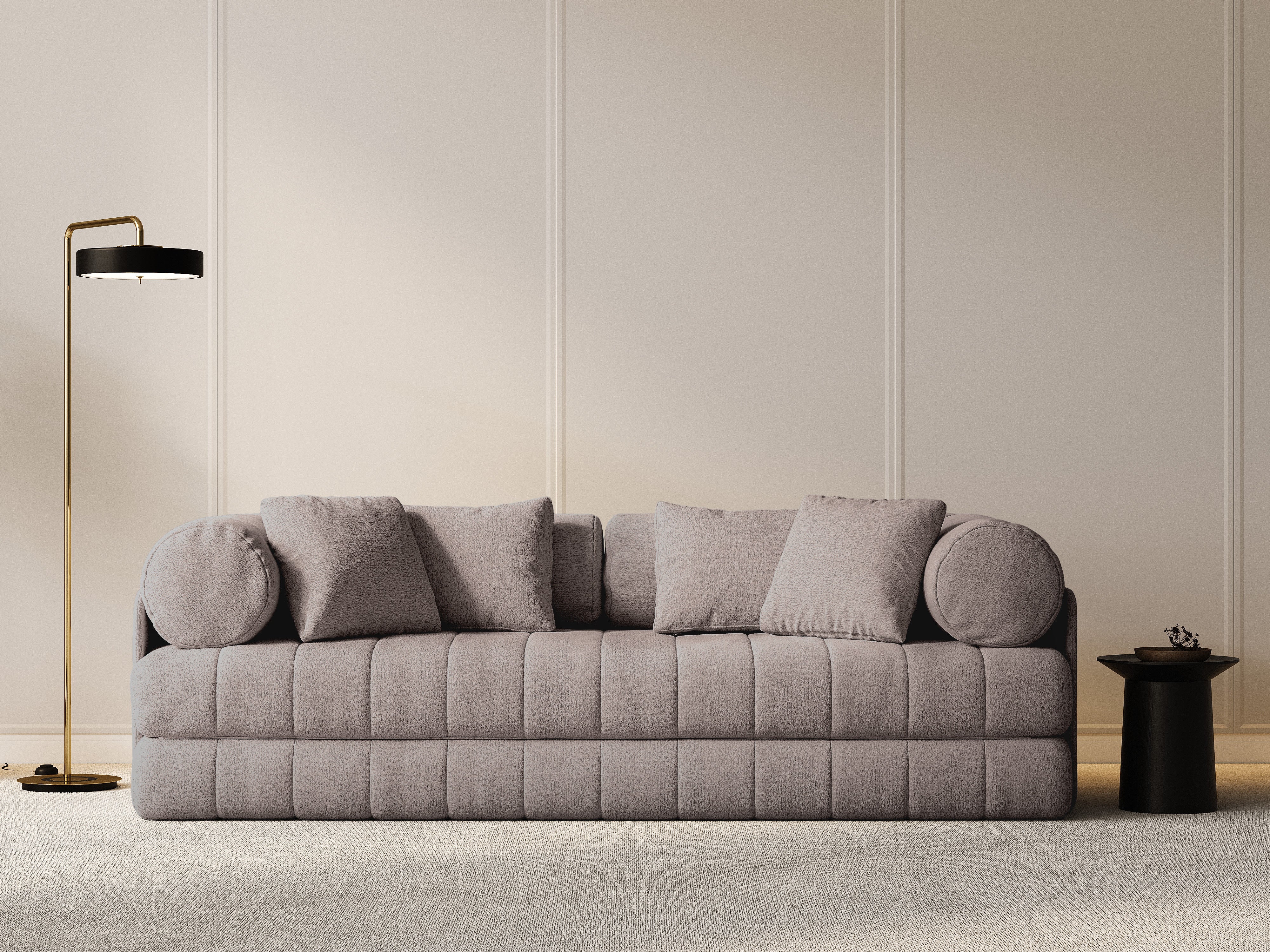 Sofa 3-osobowa z funkcją spania KEMI piaskowy bouclé