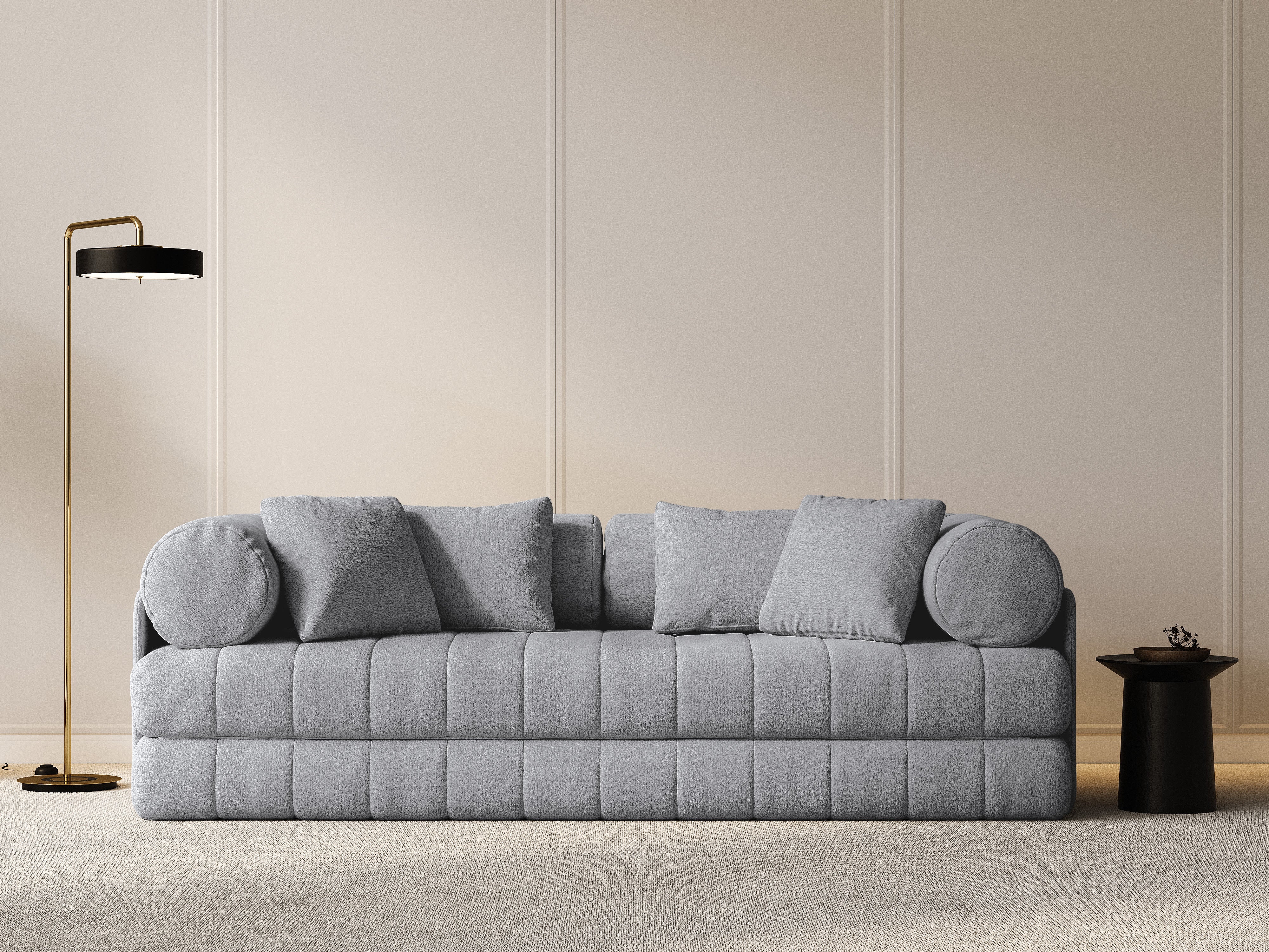 Sofa 3-osobowa z funkcją spania KEMI jasnoszary bouclé