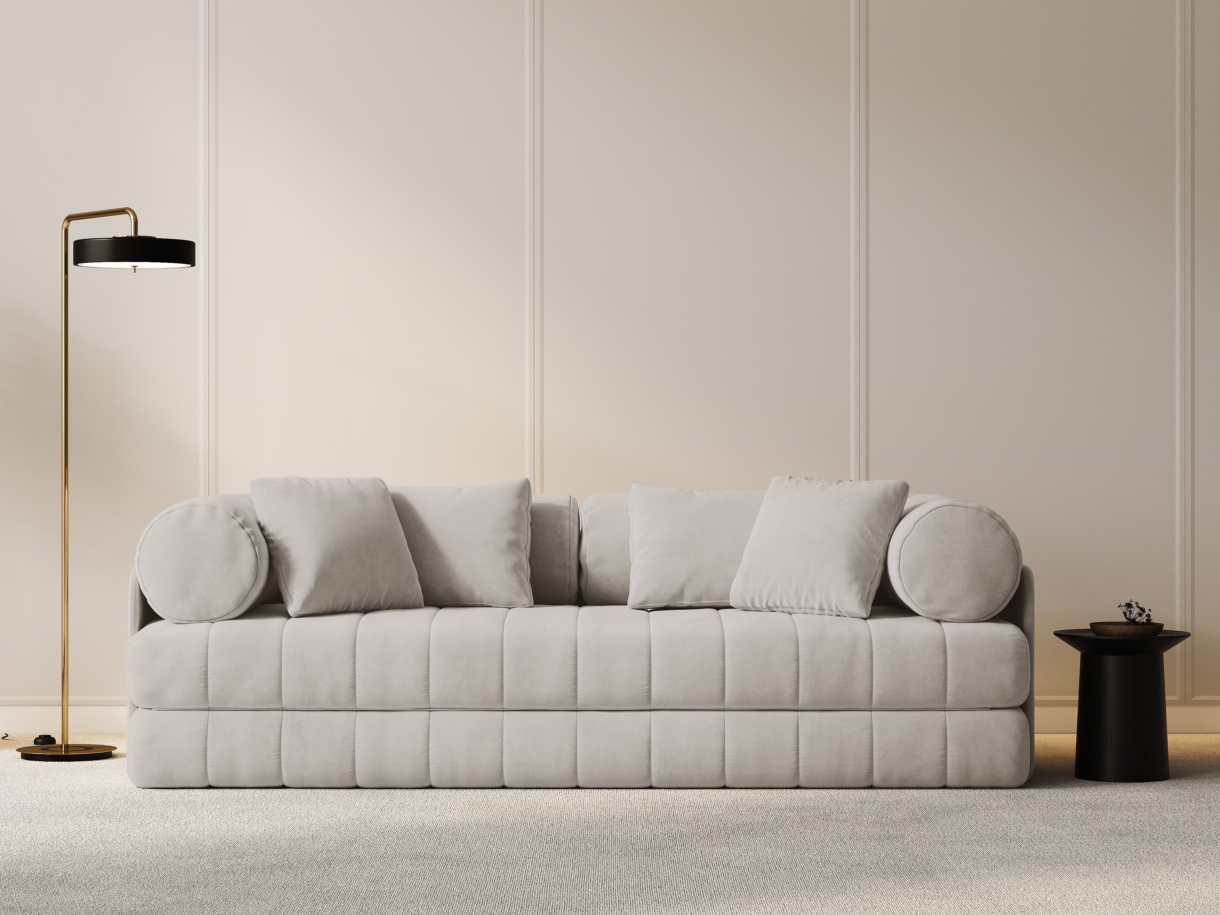 Sofa aksamitna 3-osobowa z funkcją spania KEMI beżowy