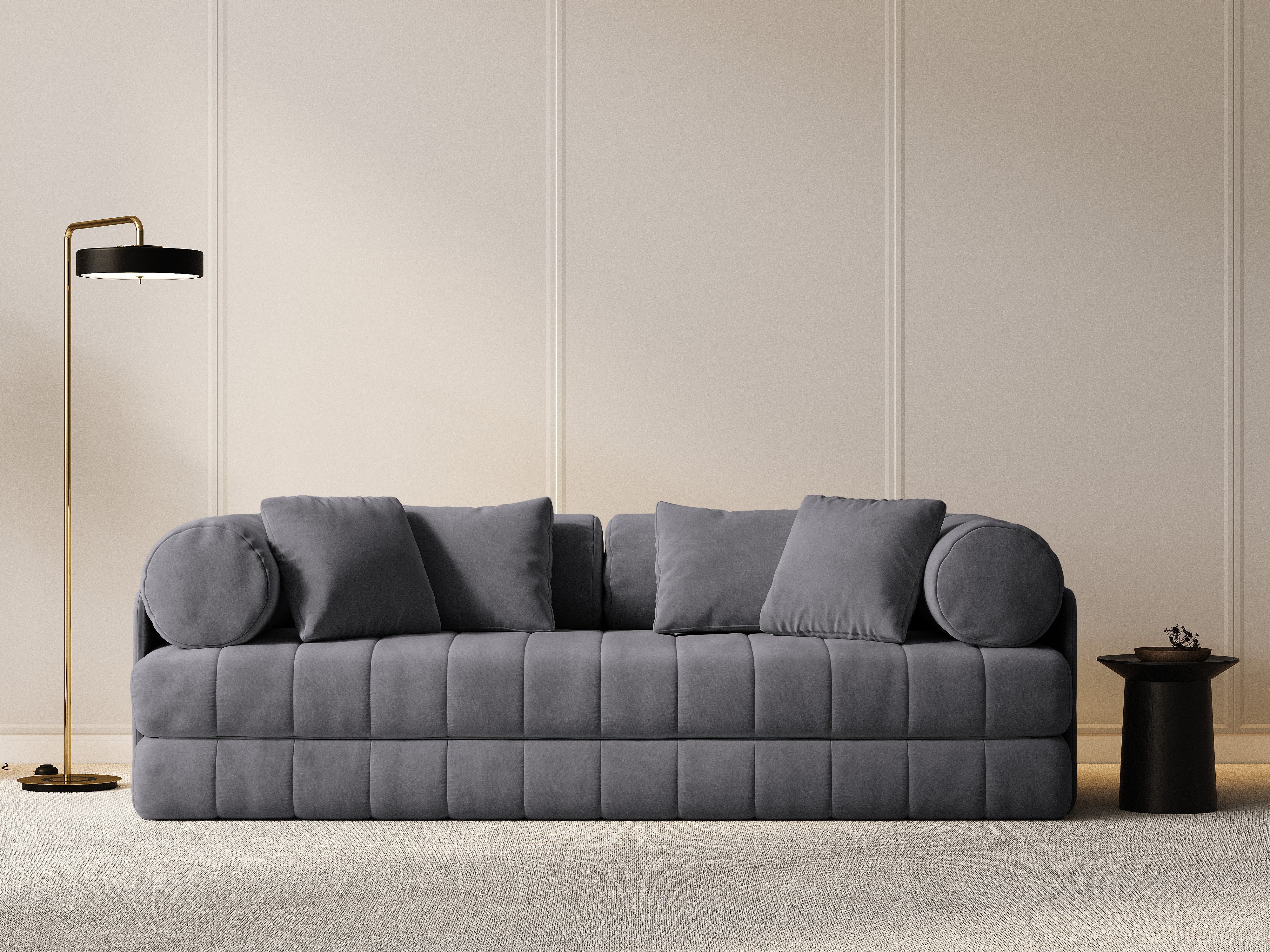 Sofa aksamitna 3-osobowa z funkcją spania KEMI ciemnoszary