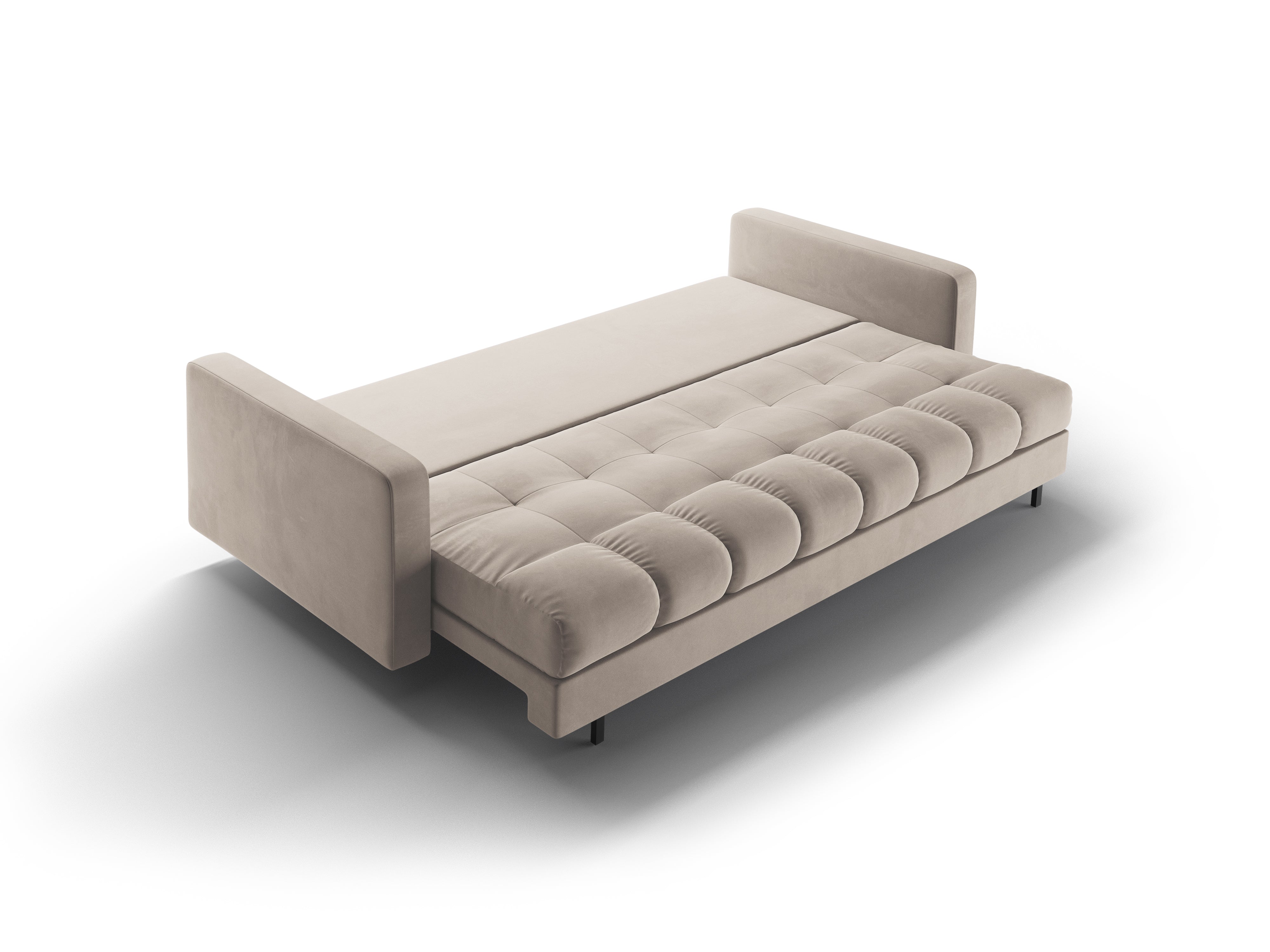 Sofa aksamitna 3-osobowa z funkcją spania BALI beżowy z czarną podstawą