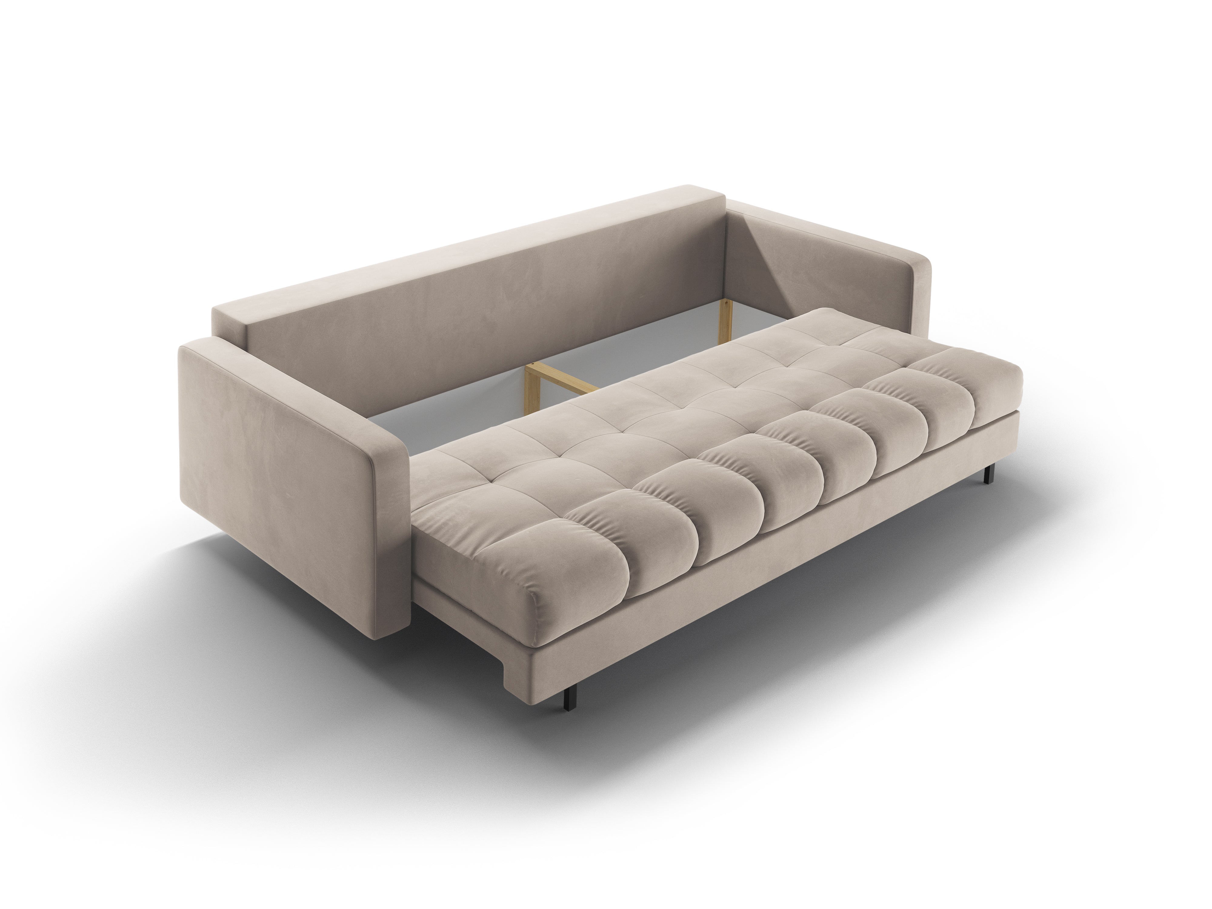 Sofa aksamitna 3-osobowa z funkcją spania BALI beżowy z czarną podstawą