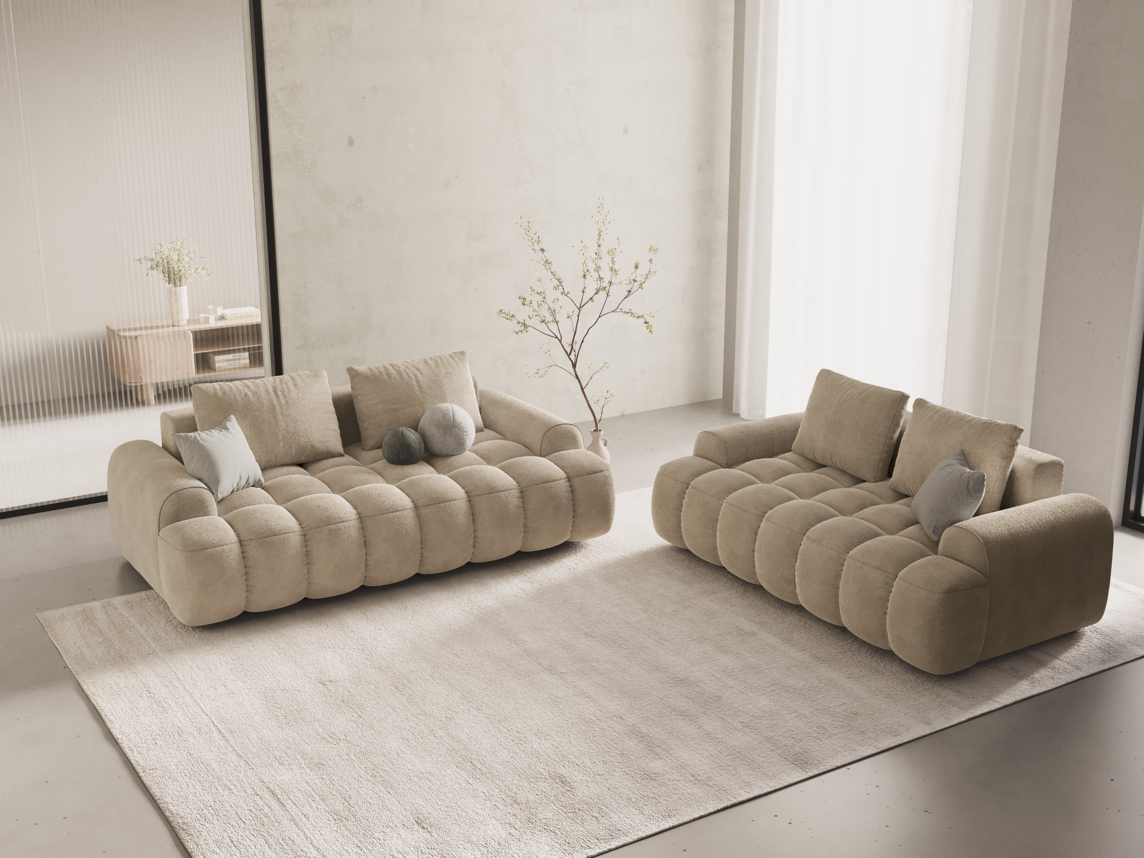 Sofa aksamitna 3-osobowa LINZ jasnobeżowy