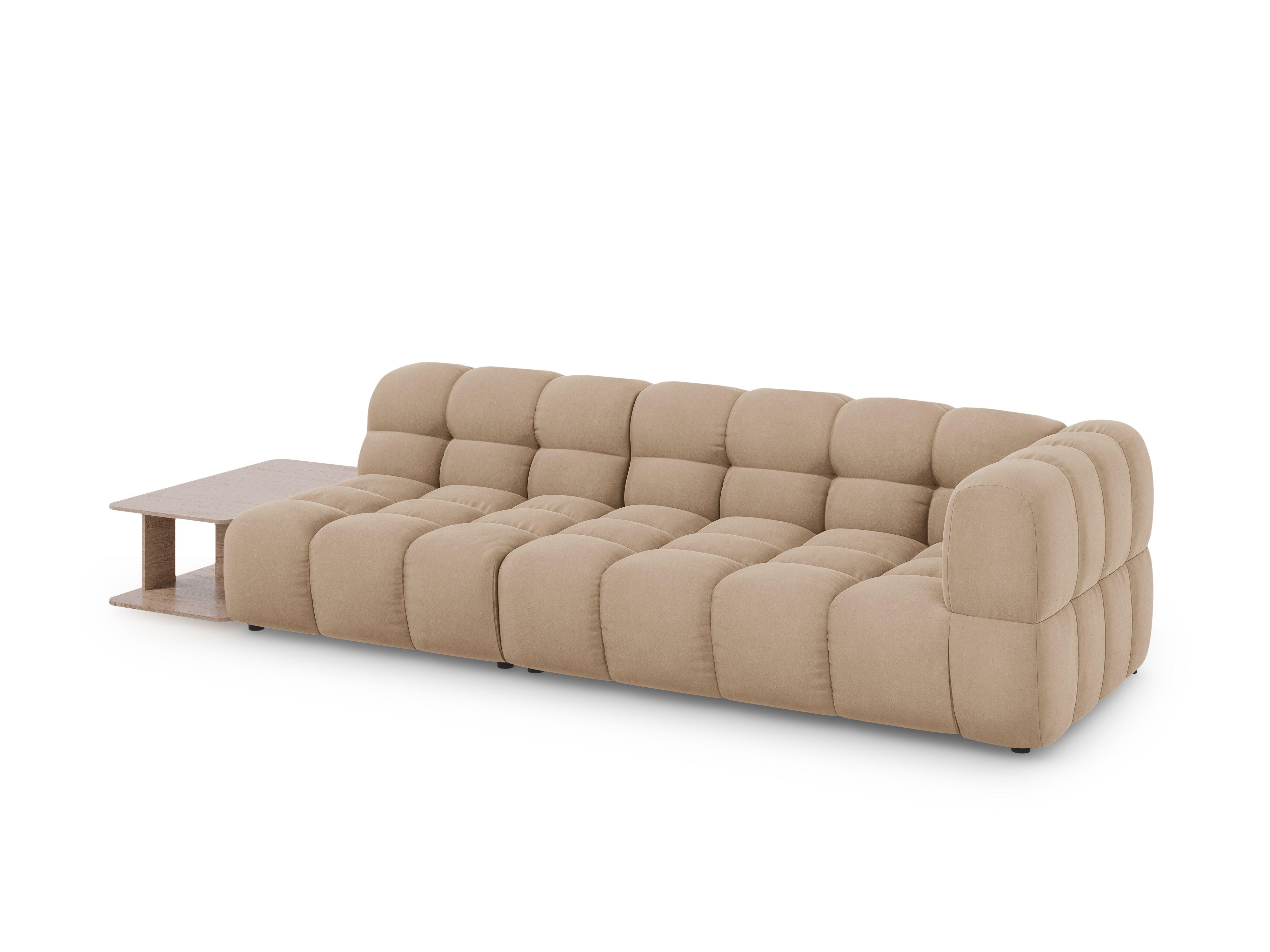 Sofa aksamitna lewostronna 4-osobowa otwarta ze stolikiem SKY piaskowy Cosmopolitan Design Eye on Design