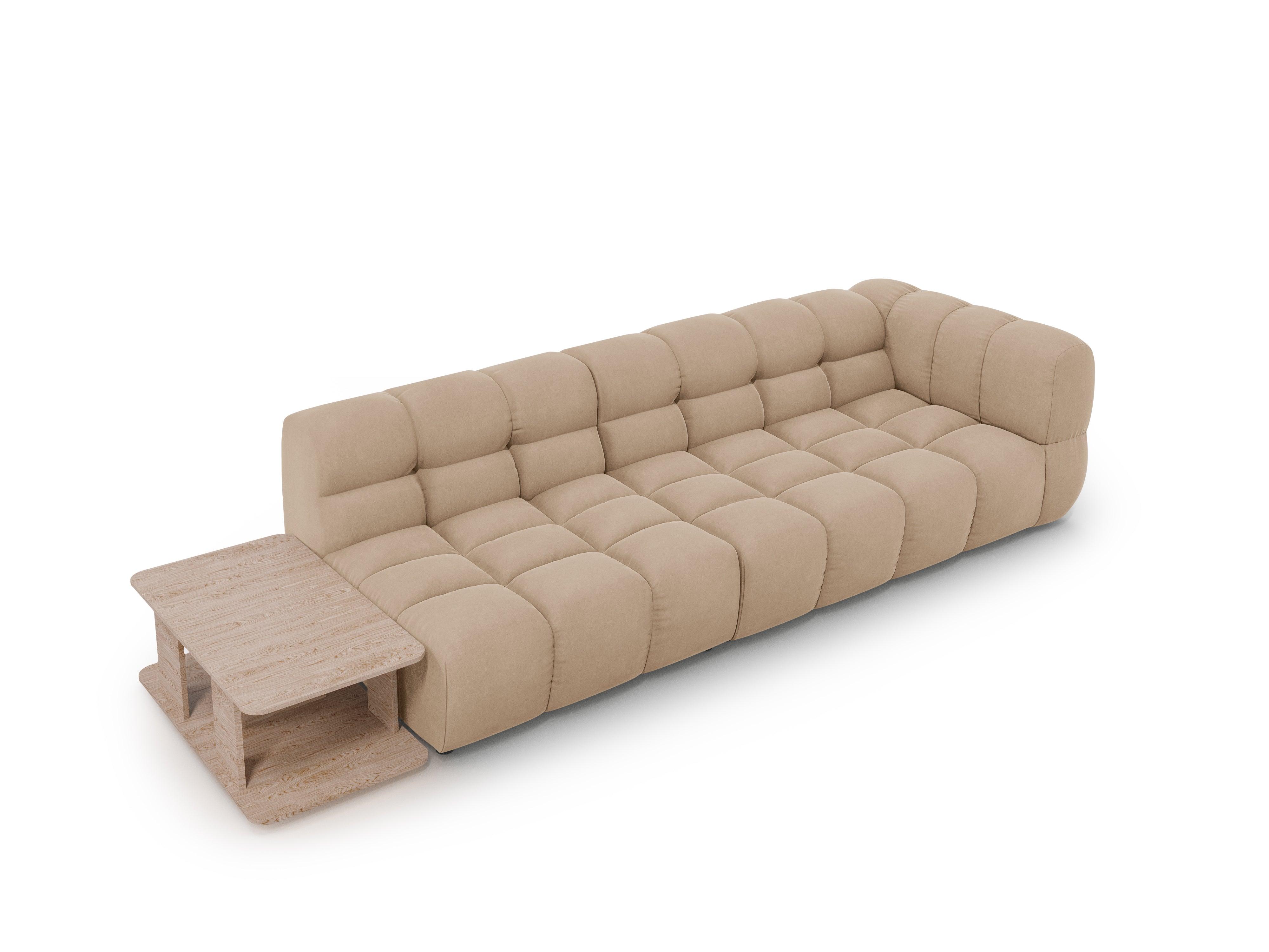 Sofa aksamitna lewostronna 4-osobowa otwarta ze stolikiem SKY piaskowy Cosmopolitan Design Eye on Design