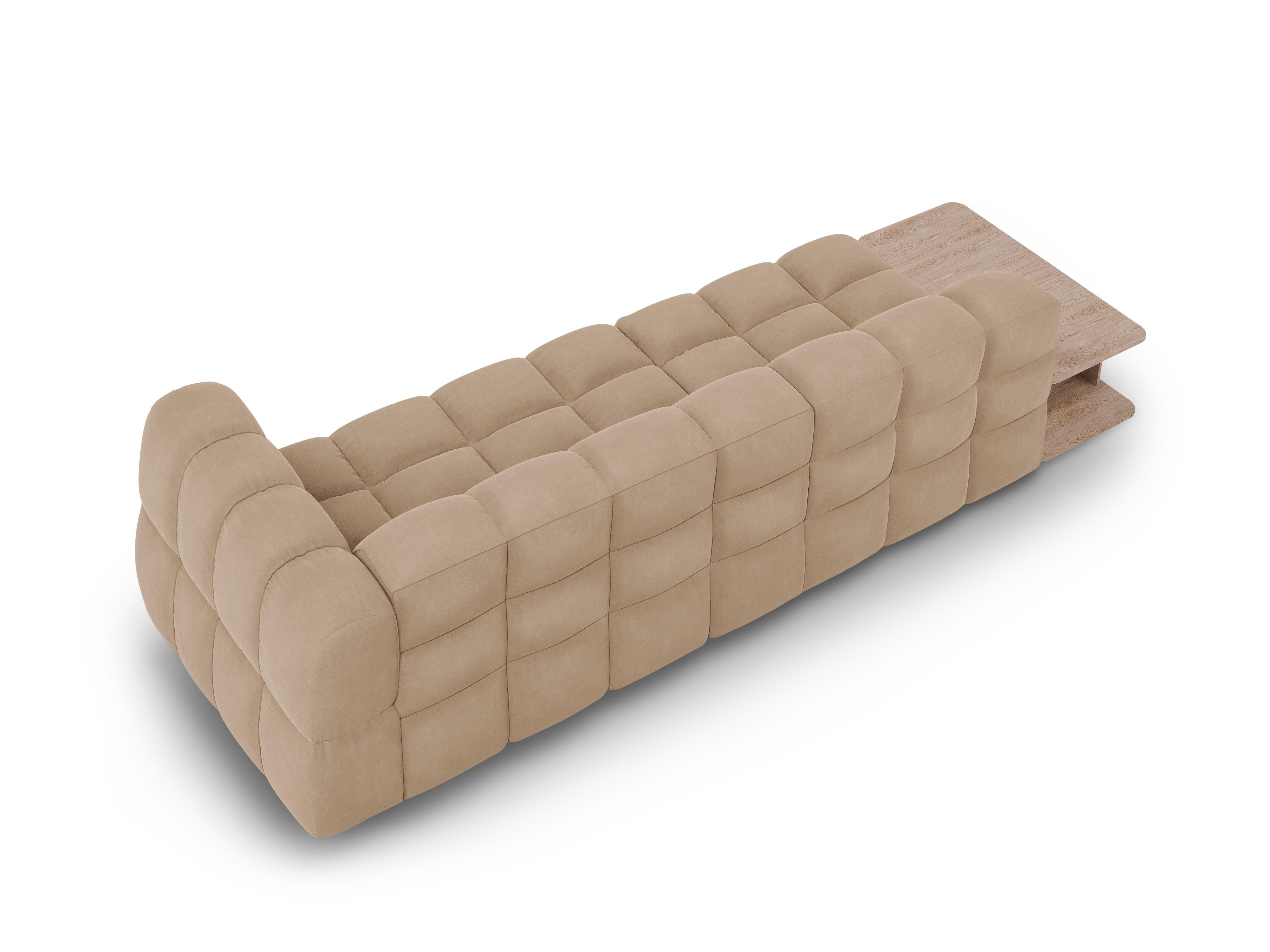 Sofa aksamitna lewostronna 4-osobowa otwarta ze stolikiem SKY piaskowy Cosmopolitan Design Eye on Design