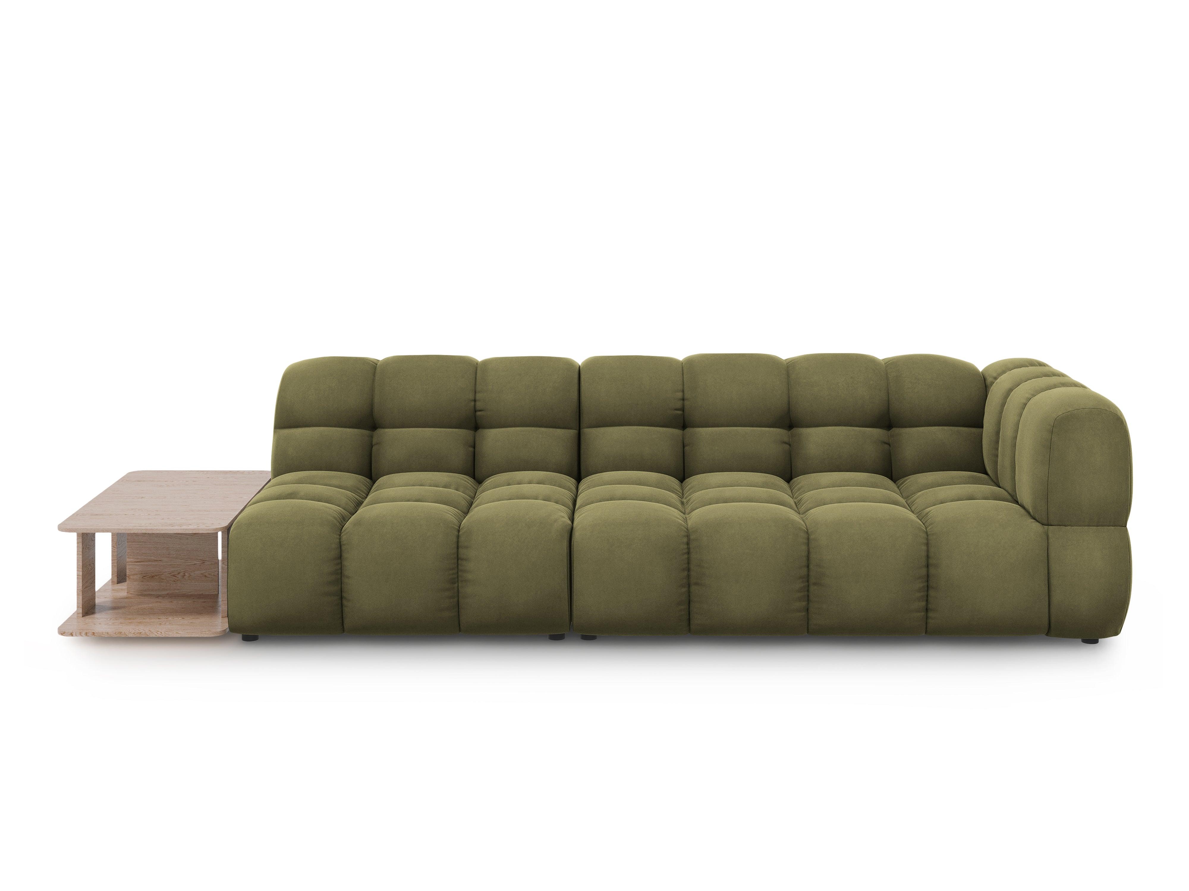 Sofa aksamitna lewostronna 4-osobowa otwarta ze stolikiem SKY jasnozielony Cosmopolitan Design Eye on Design