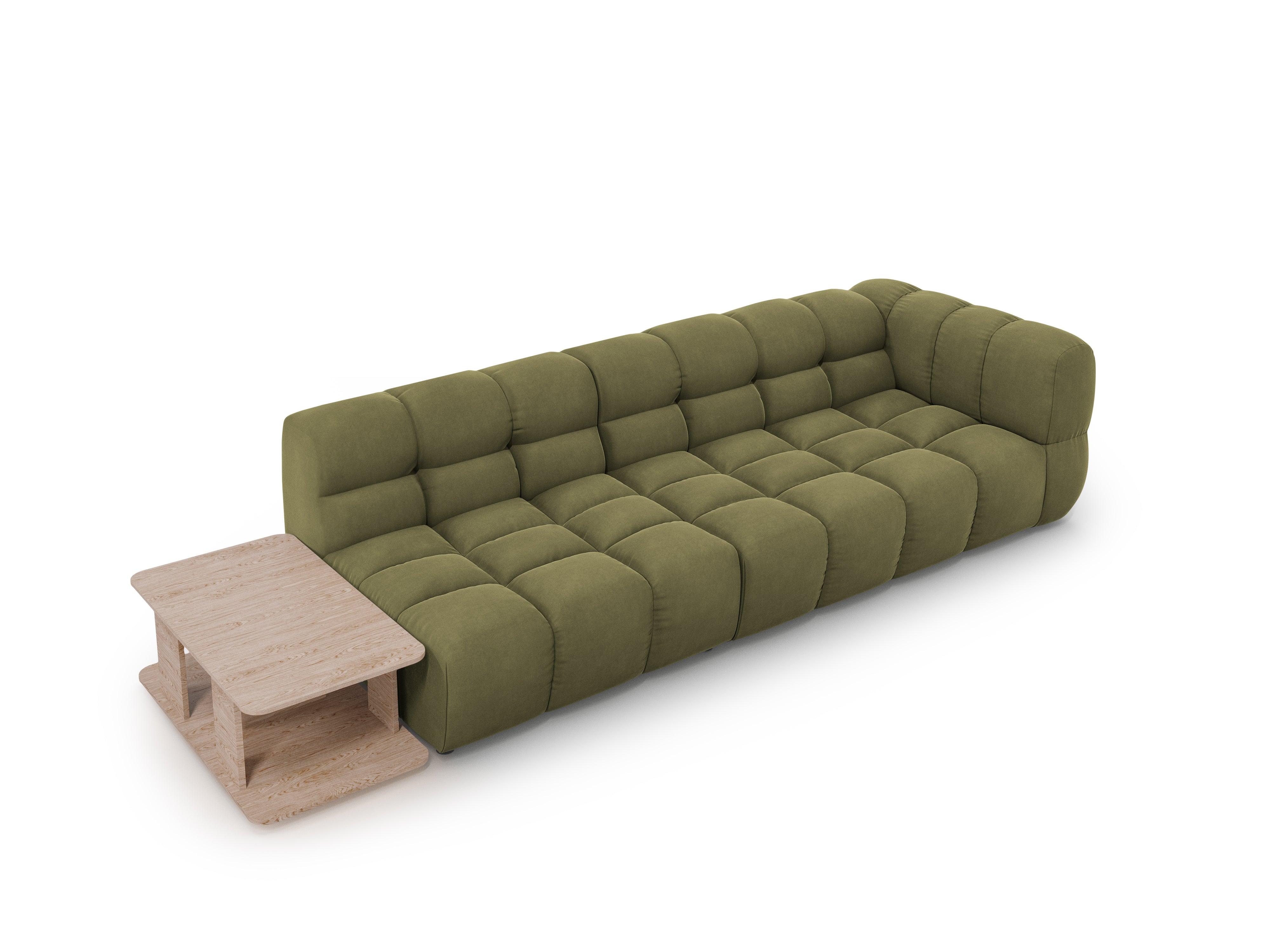 Sofa aksamitna lewostronna 4-osobowa otwarta ze stolikiem SKY jasnozielony Cosmopolitan Design Eye on Design