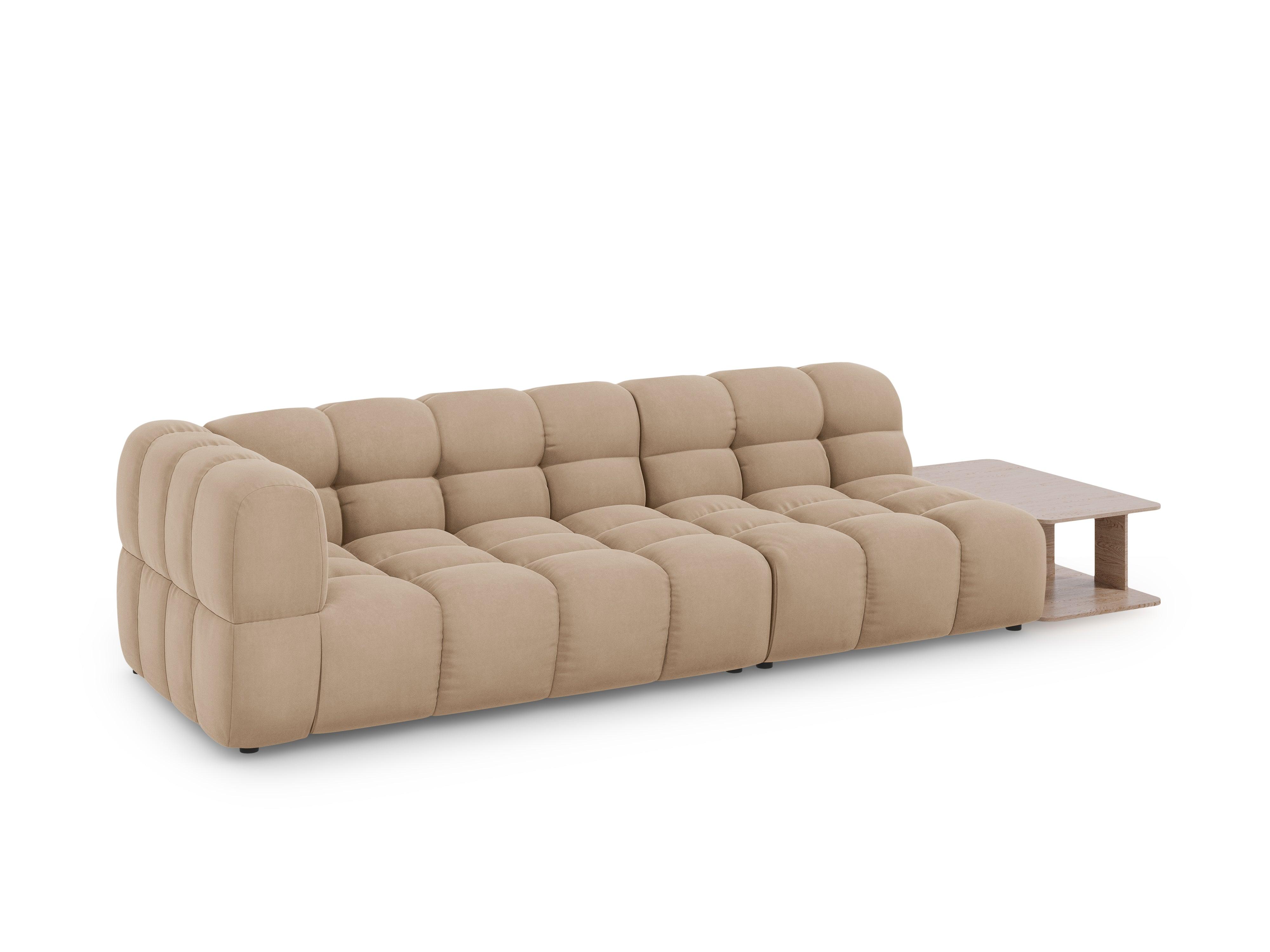 Sofa aksamitna prawostronna 4-osobowa otwarta ze stolikiem SKY piaskowy Cosmopolitan Design Eye on Design