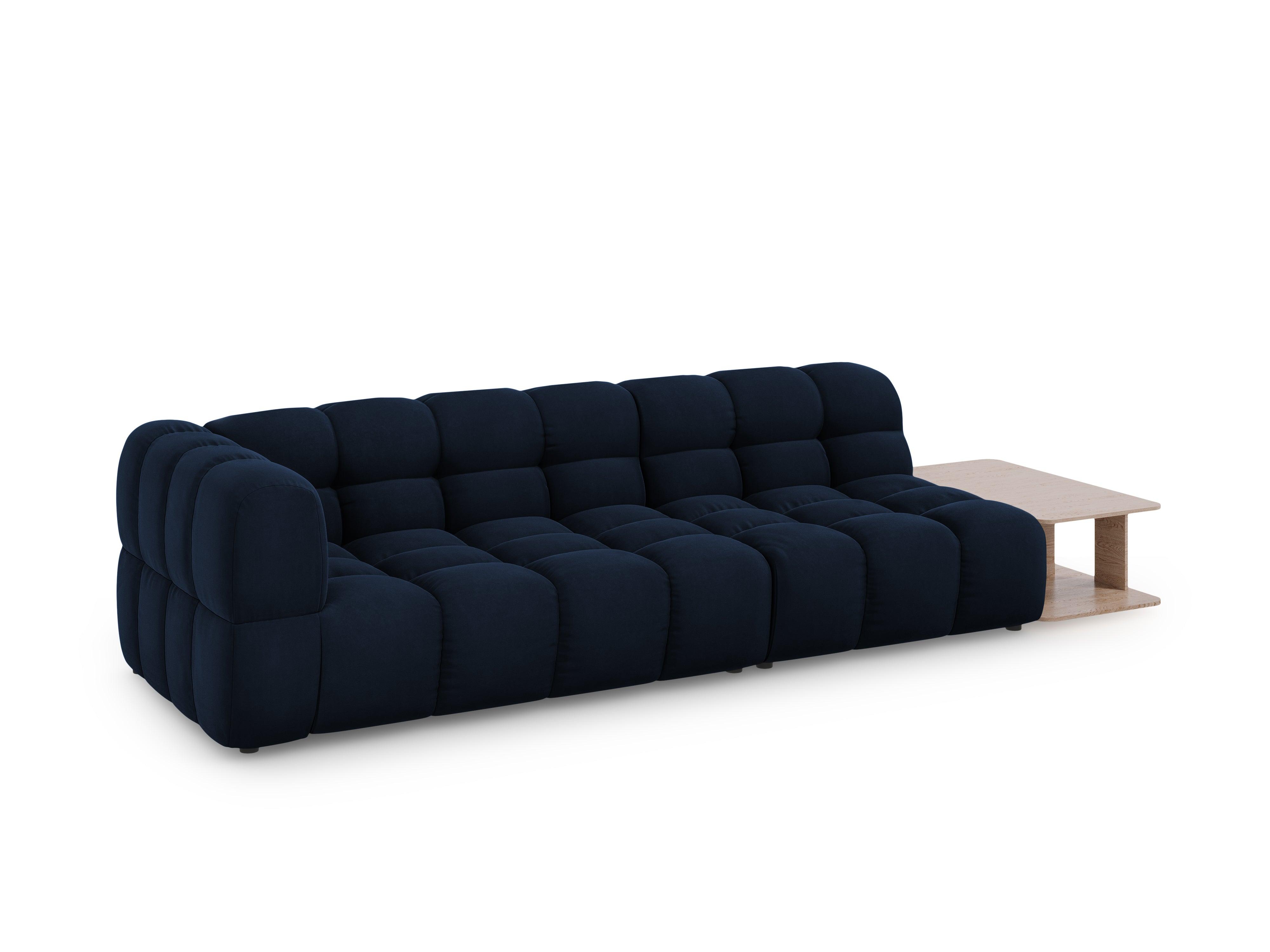 Sofa aksamitna prawostronna 4-osobowa otwarta ze stolikiem SKY granat królewski Cosmopolitan Design Eye on Design