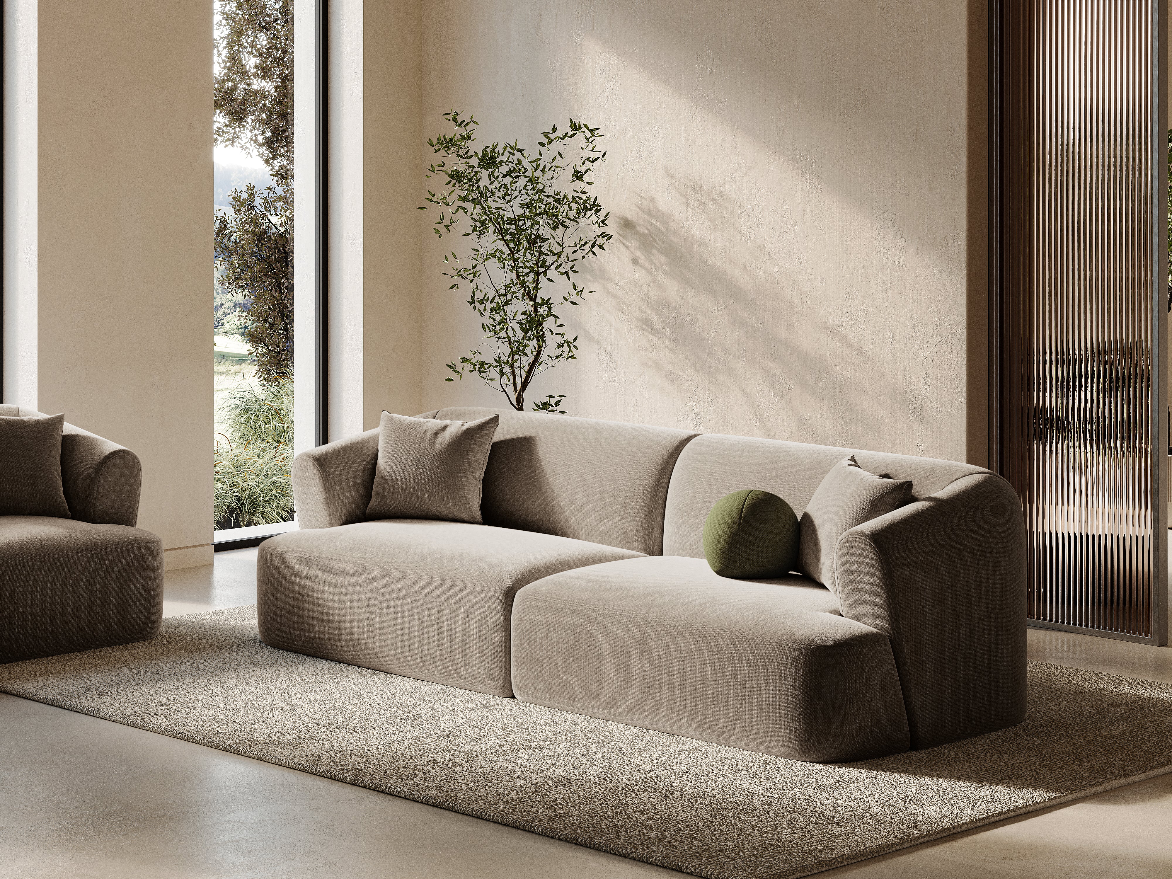 Sofa aksamitna 4-osobowa CAMPI ciemnobeżowy