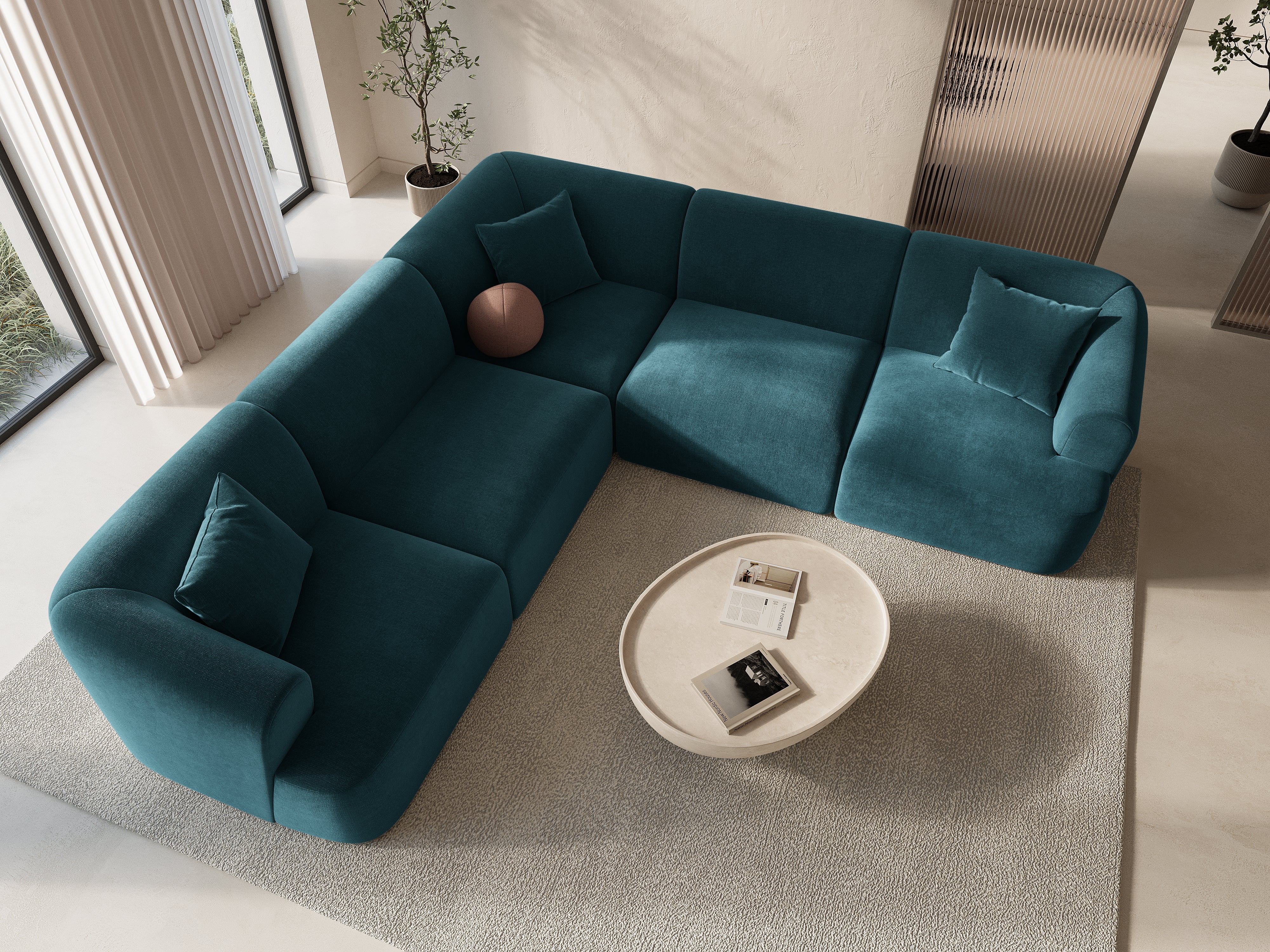 Samt-Ecksofa symmetrisch für 4 Personen CAMPI petrol