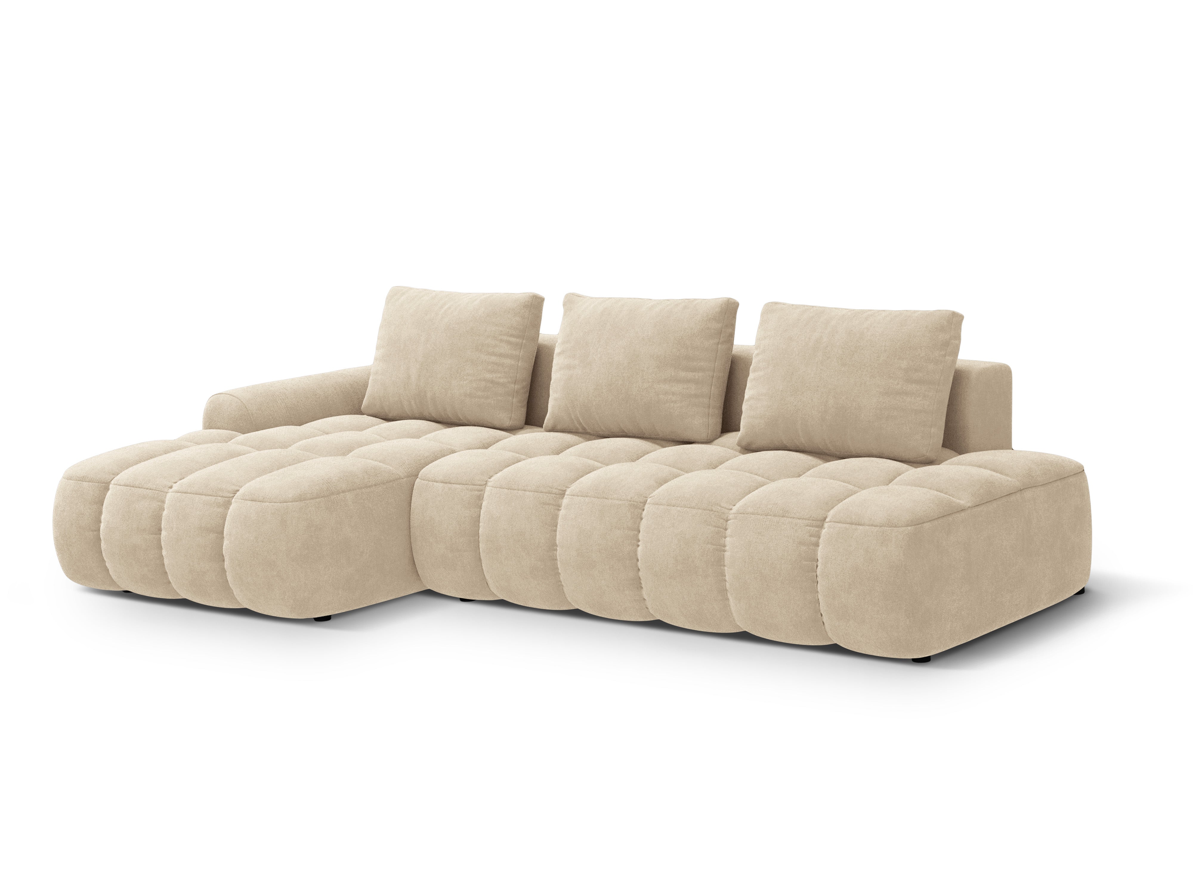 Left-facing velvet corner sofa bed for 3 people LINZ light beige