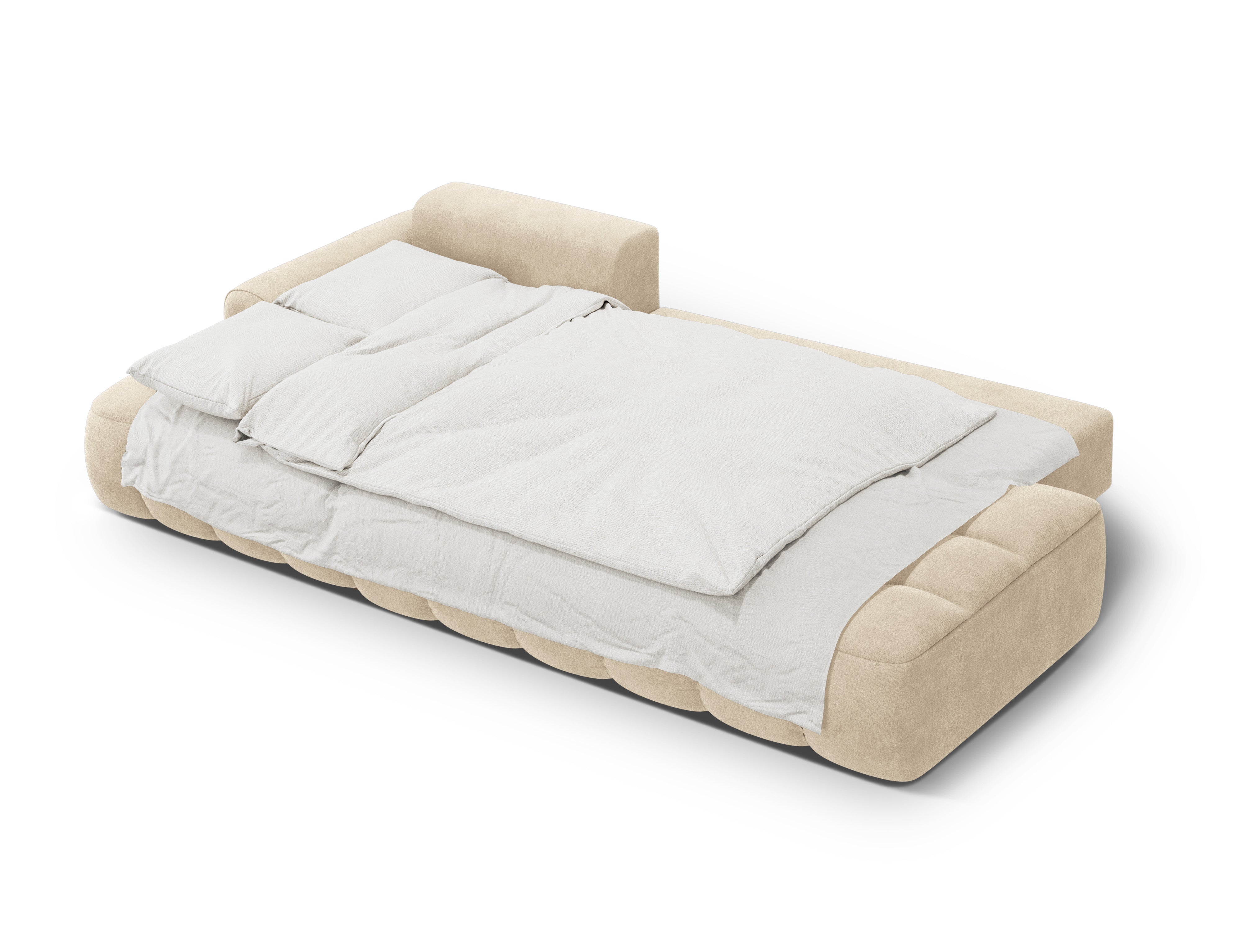 Left-facing velvet corner sofa bed for 3 people LINZ light beige