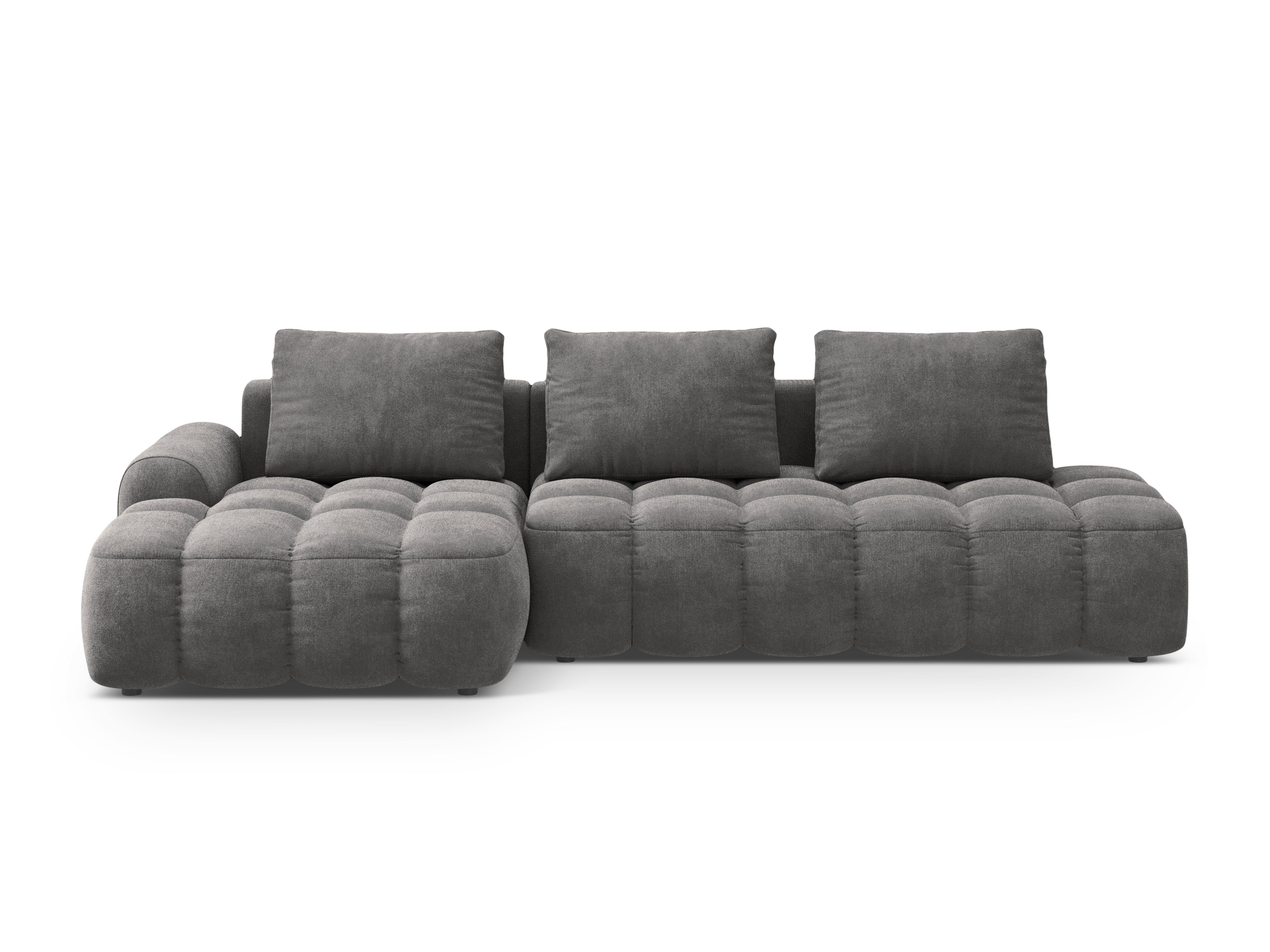Samt-Ecksofa links mit Schlaffunktion 3-sitzig LINZ dunkelgrau