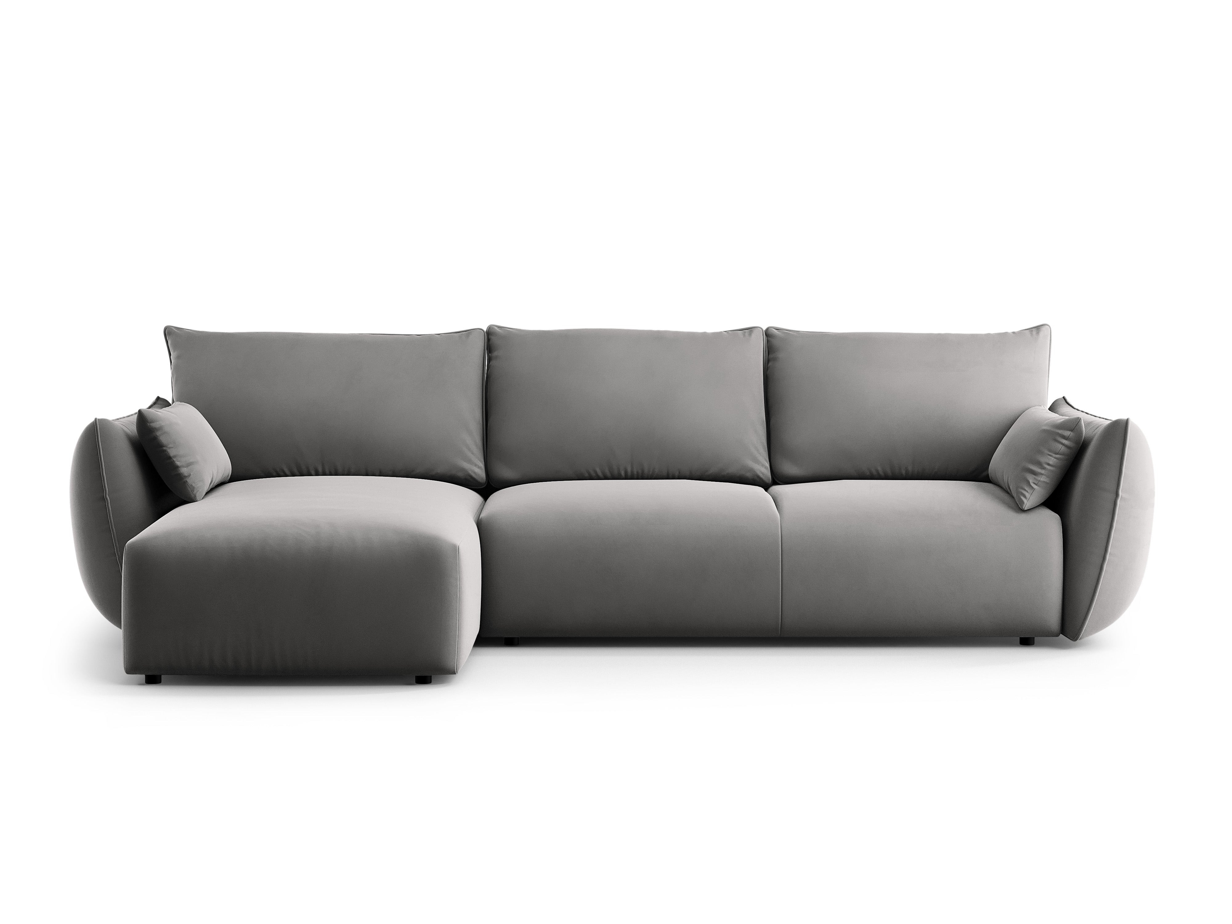 Left-facing velvet corner sofa with sleeping function MATERA gray
