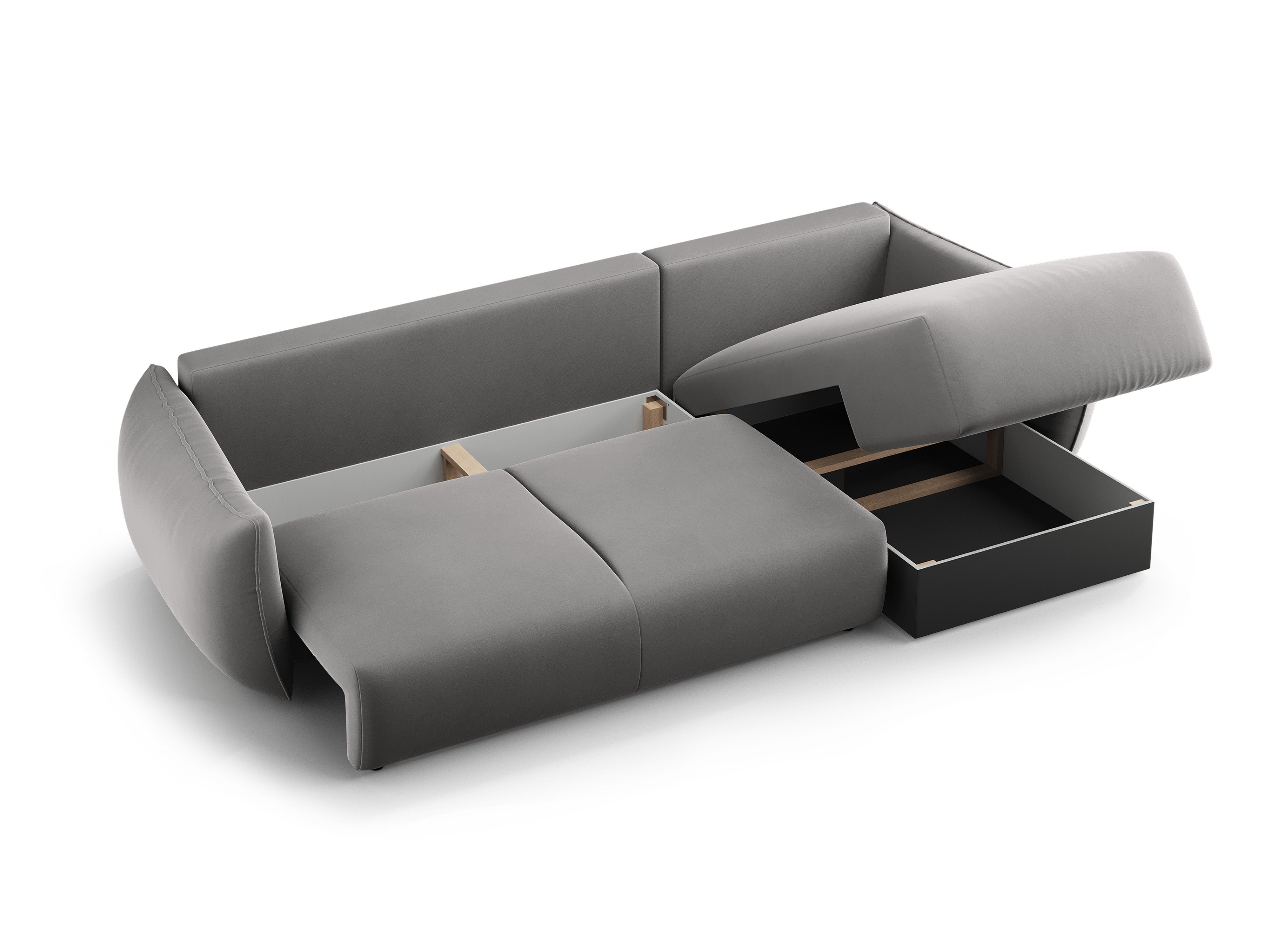 Left-facing velvet corner sofa with sleeping function MATERA gray