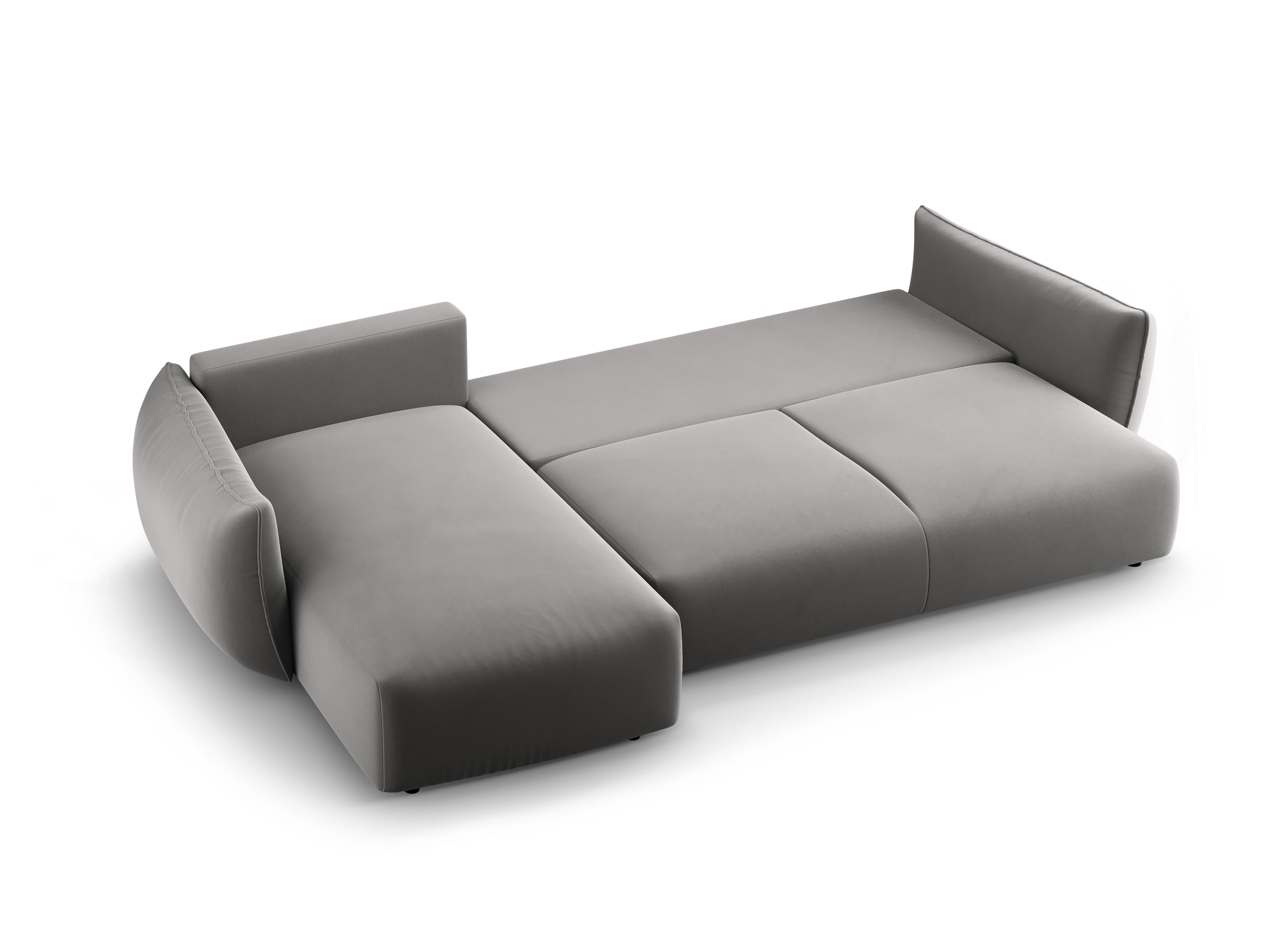 Left-facing velvet corner sofa with sleeping function MATERA gray