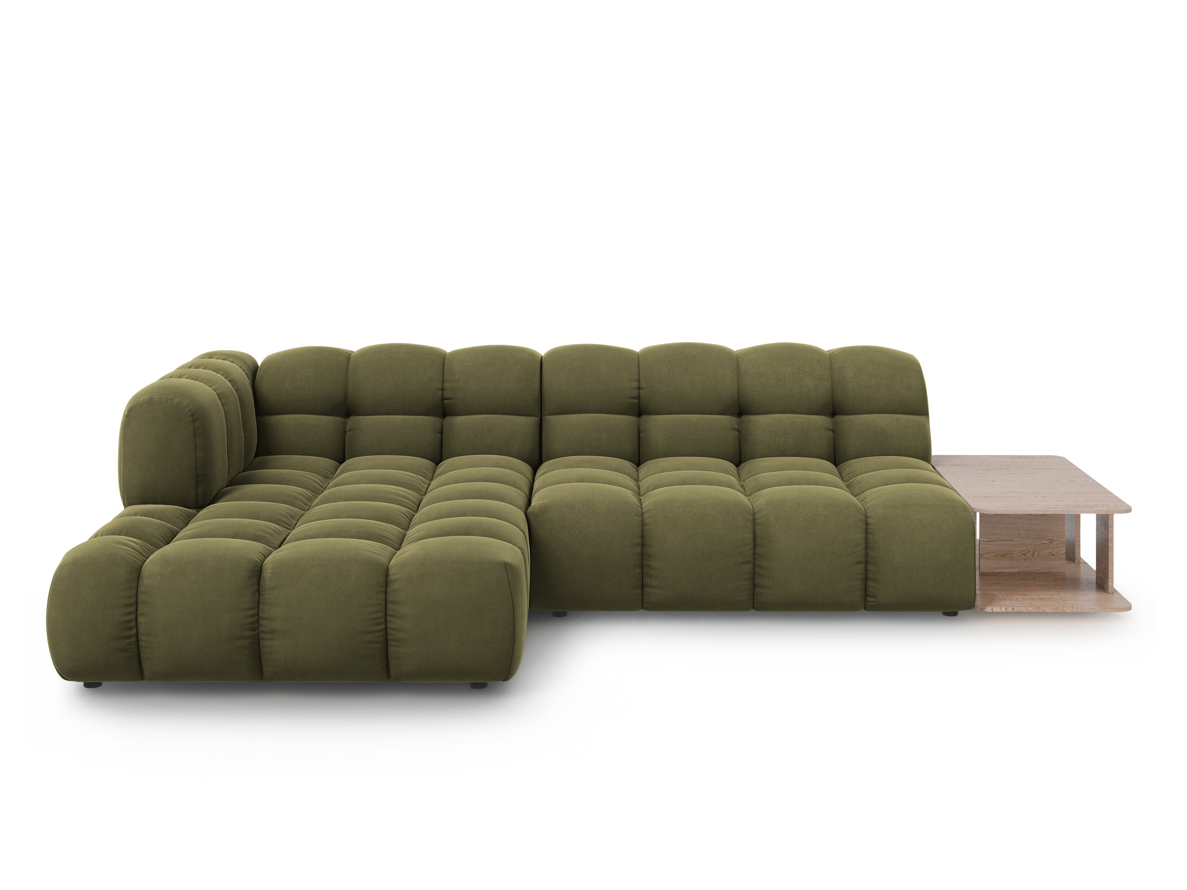 Narożnik aksamitny lewostronny 4-osobowy otwarty ze stolikiem SKY jasnozielony Cosmopolitan Design Eye on Design