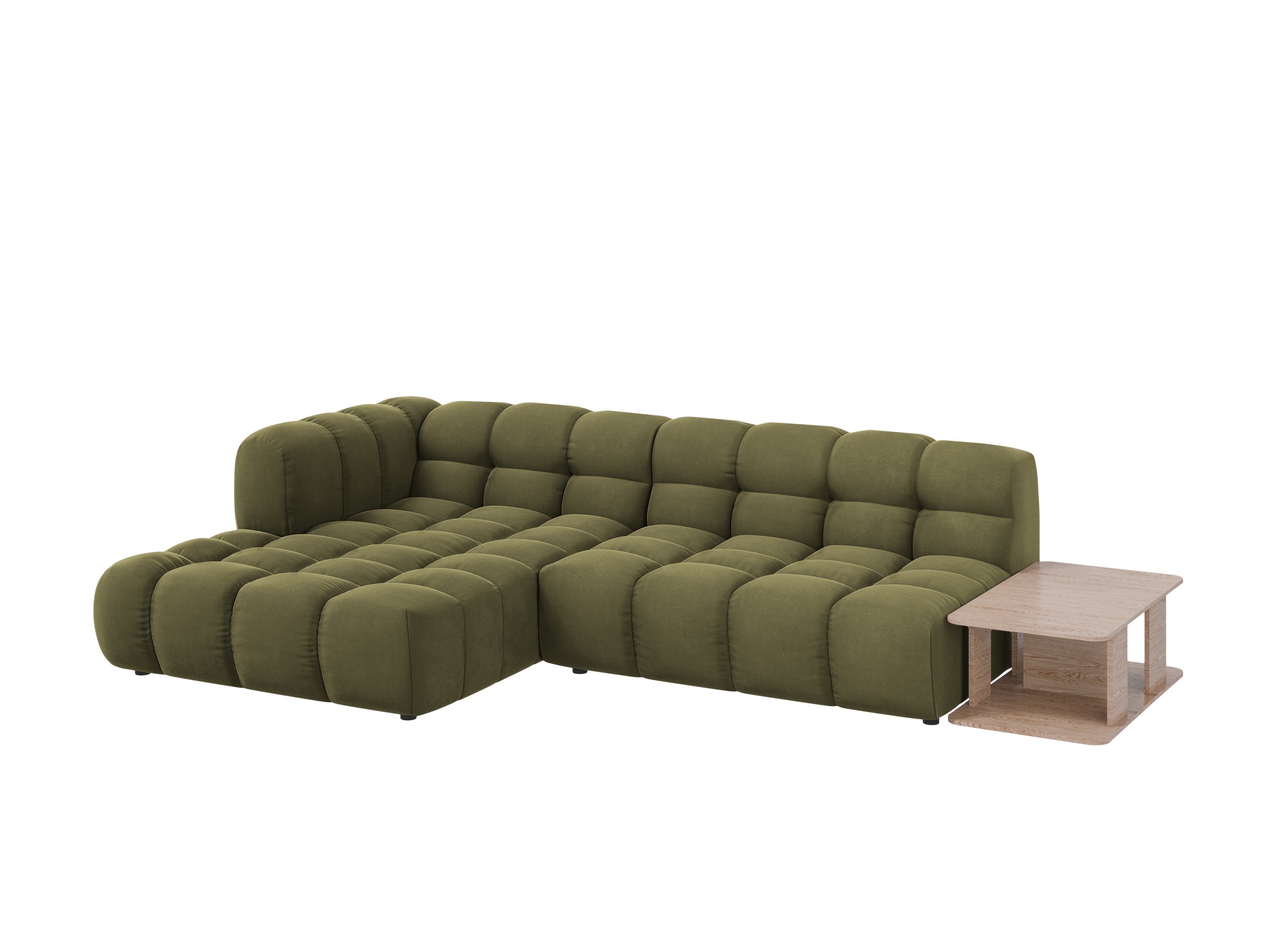 Narożnik aksamitny lewostronny 4-osobowy otwarty ze stolikiem SKY jasnozielony Cosmopolitan Design Eye on Design