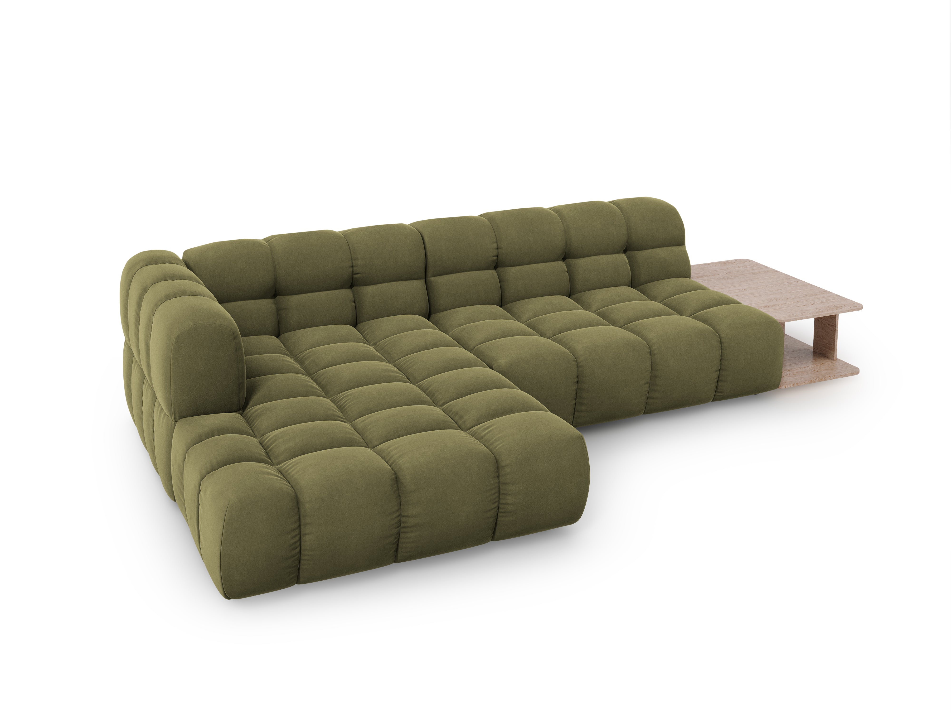 Narożnik aksamitny lewostronny 4-osobowy otwarty ze stolikiem SKY jasnozielony Cosmopolitan Design Eye on Design