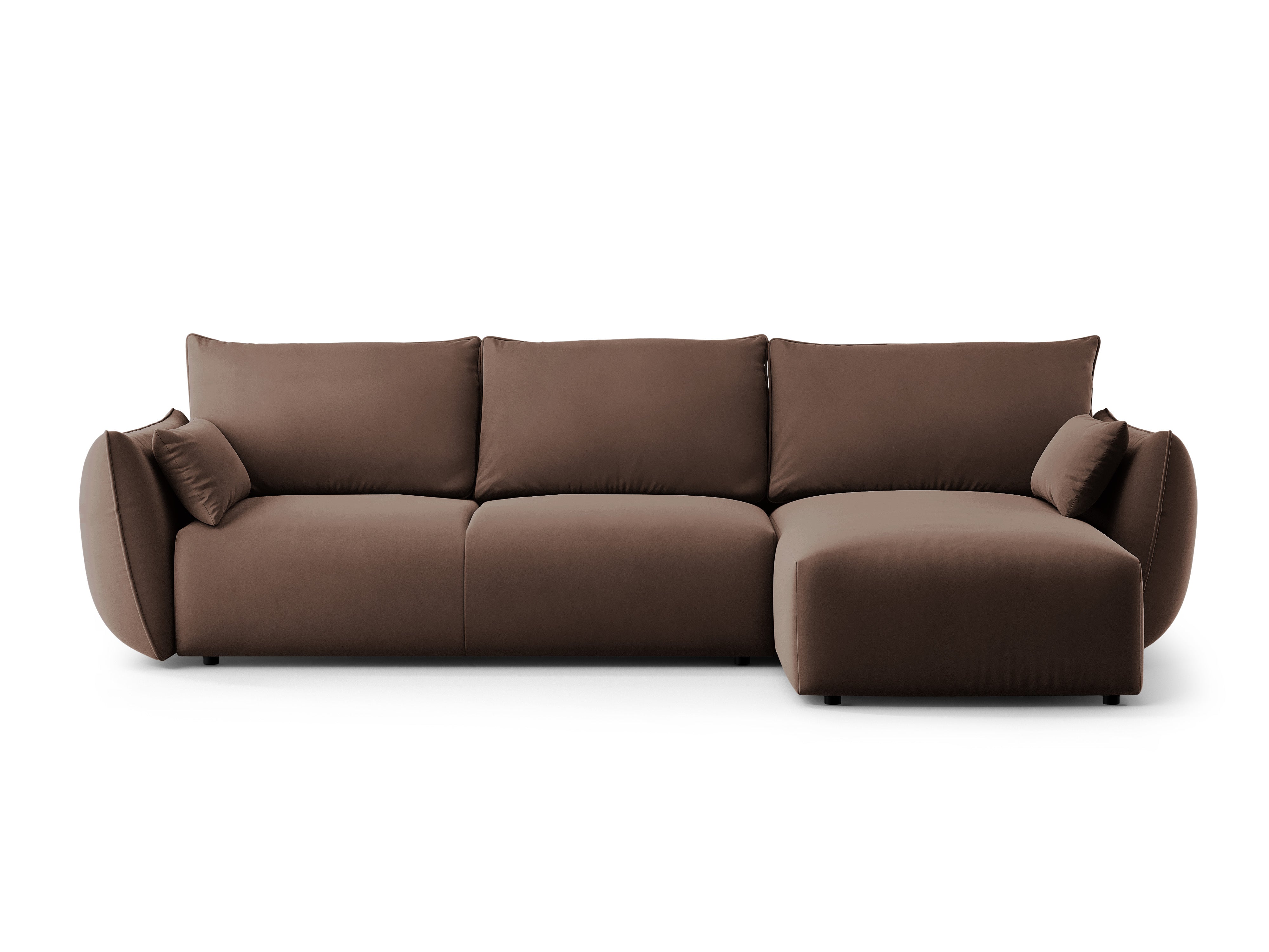 Rechtes Samt-Ecksofa mit Schlaffunktion MATERA schokolade