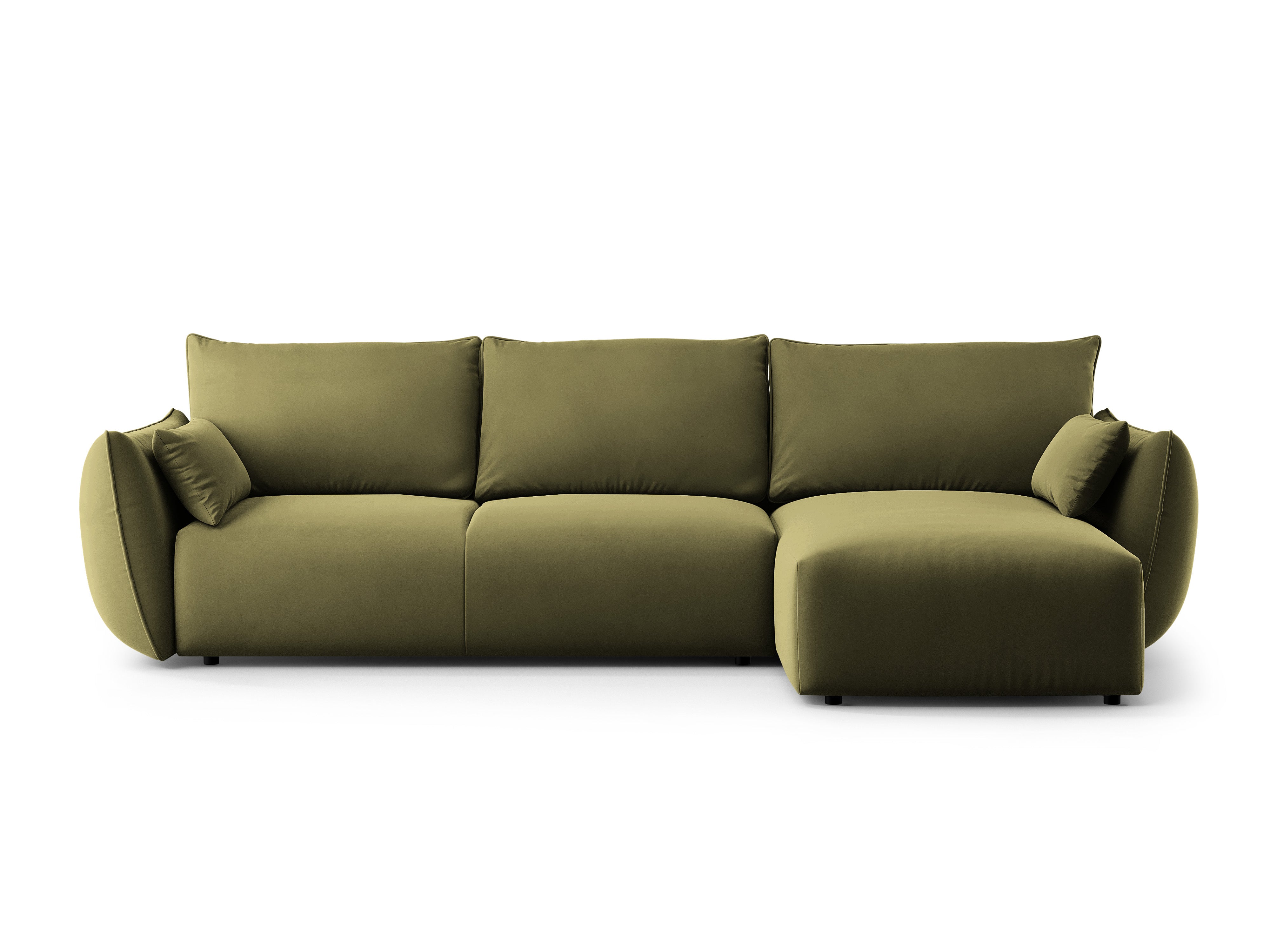 Rechtes Samt-Ecksofa mit Schlaffunktion MATERA oliv