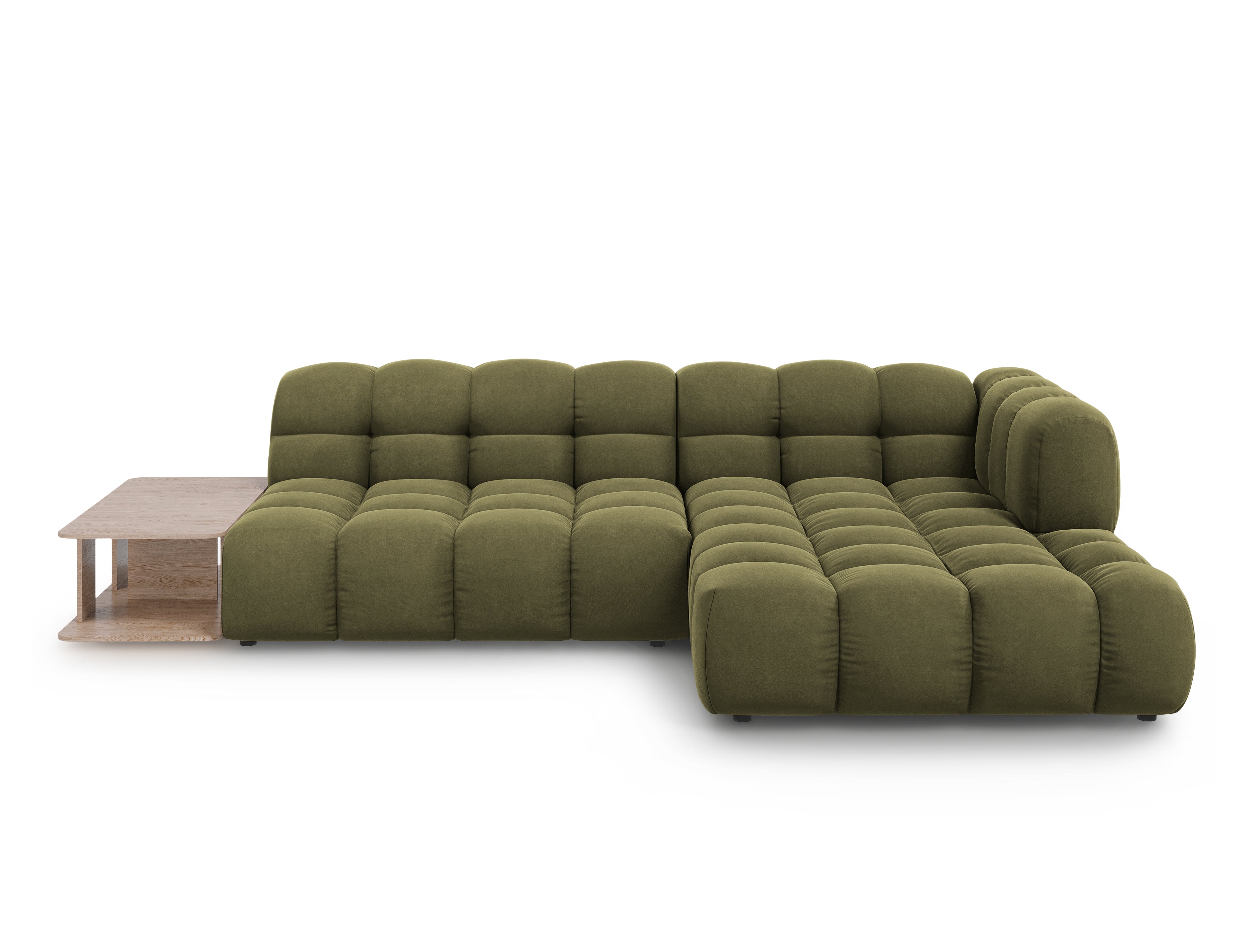 Narożnik aksamitny prawostronny 4-osobowy otwarty ze stolikiem SKY jasnozielony Cosmopolitan Design Eye on Design