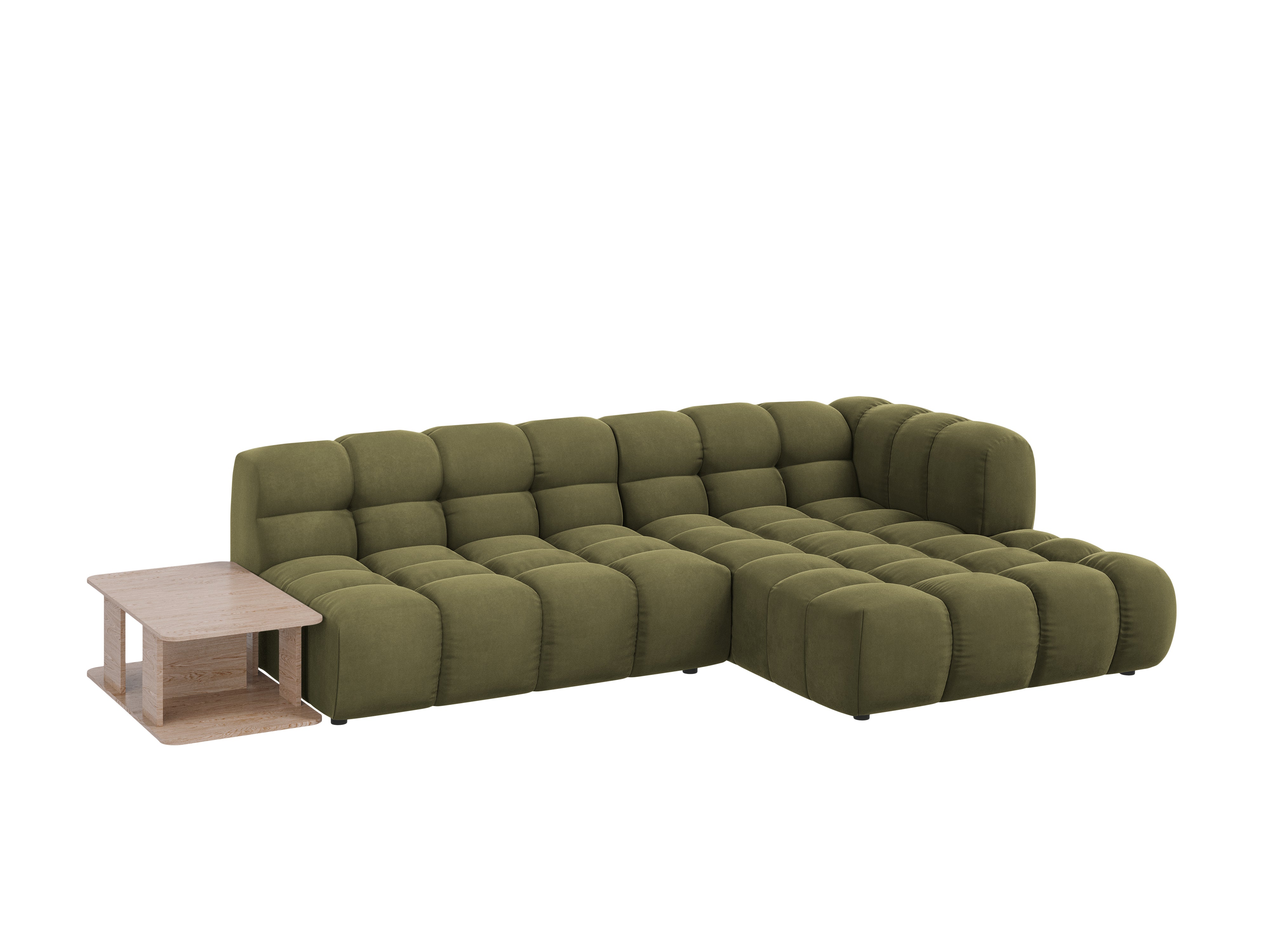 Narożnik aksamitny prawostronny 4-osobowy otwarty ze stolikiem SKY jasnozielony Cosmopolitan Design Eye on Design