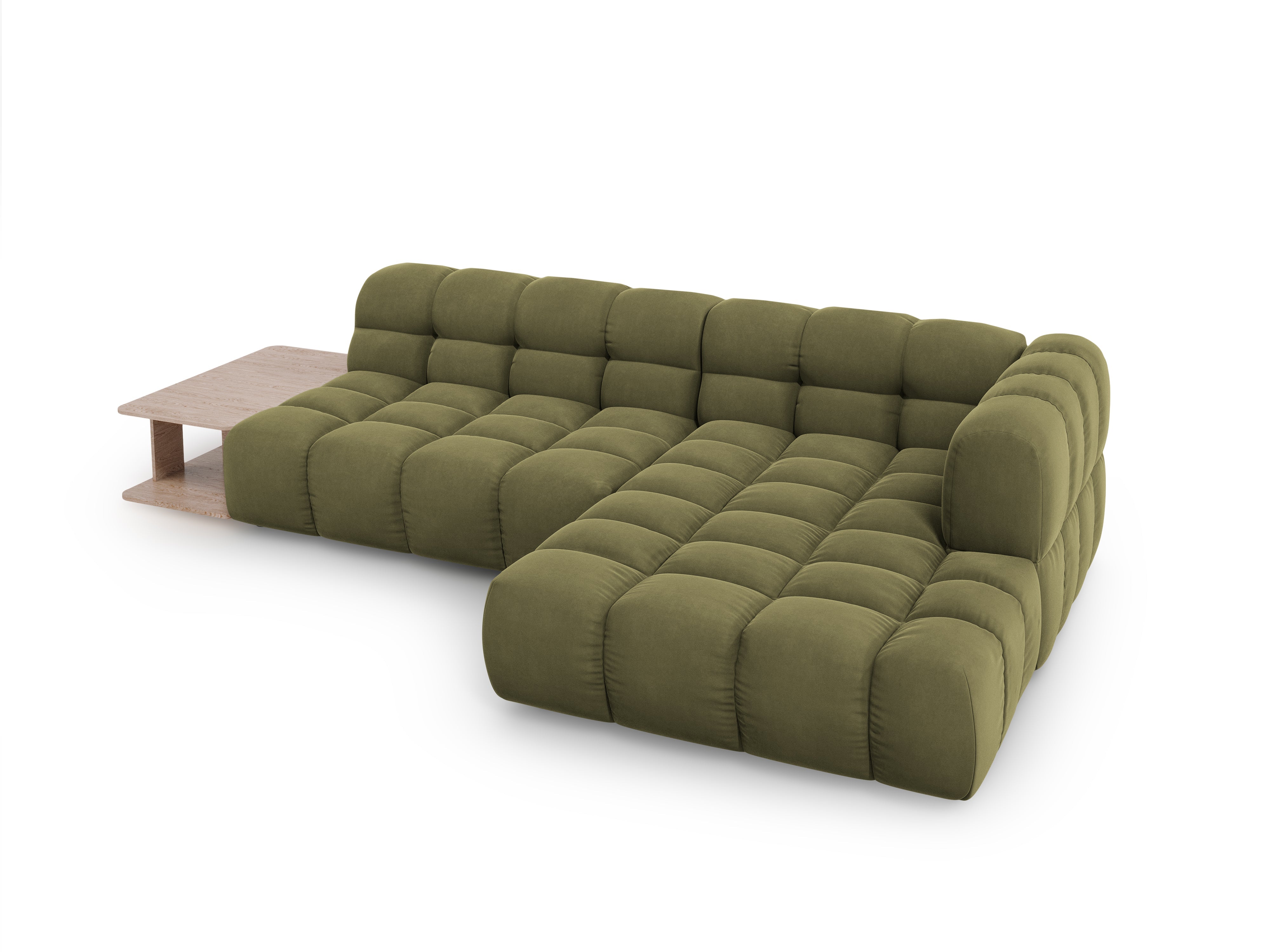 Narożnik aksamitny prawostronny 4-osobowy otwarty ze stolikiem SKY jasnozielony Cosmopolitan Design Eye on Design