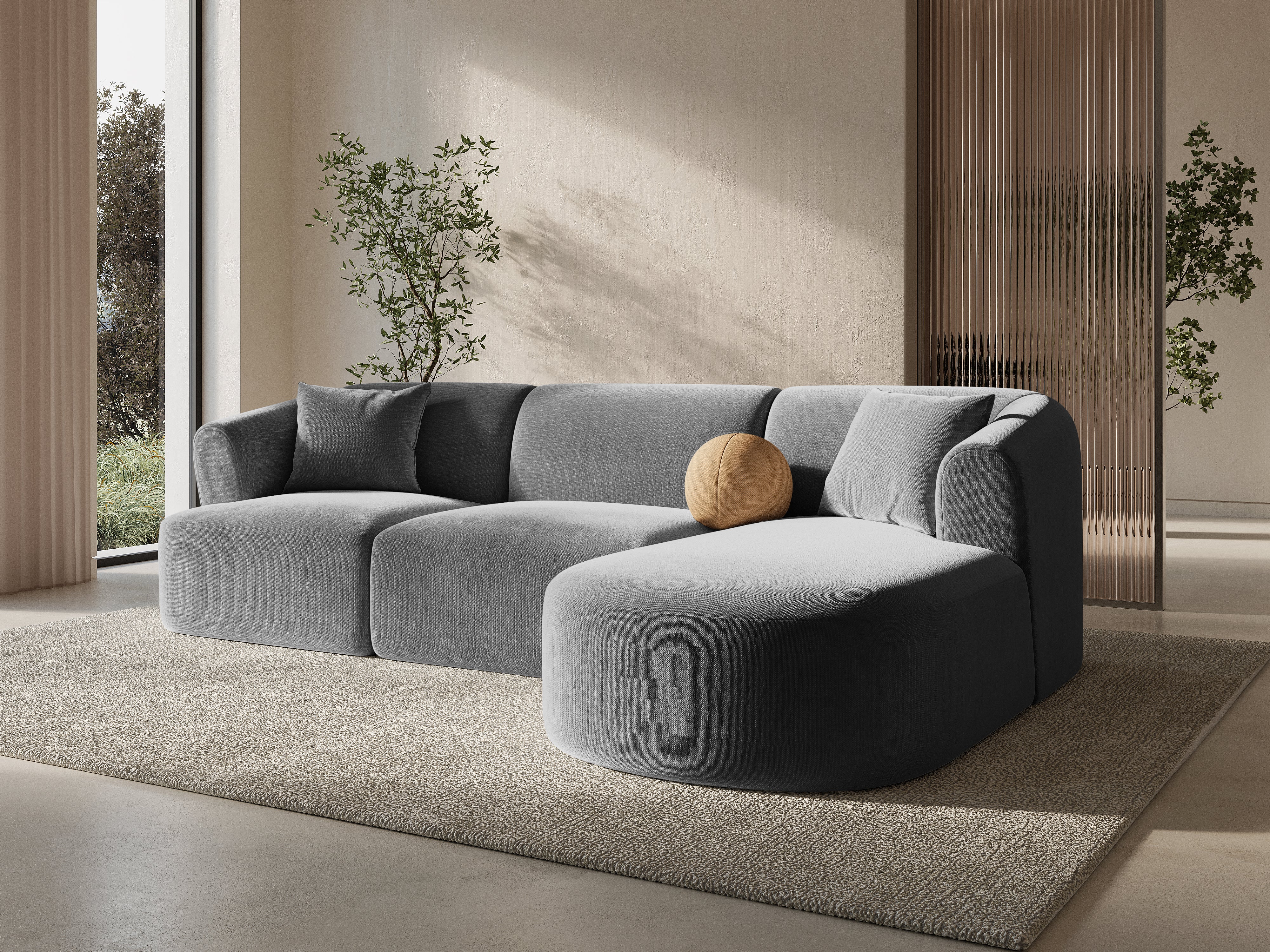 Rechtsseitige 4-Sitzer-Couch CAMPI cremefarbener Cord
