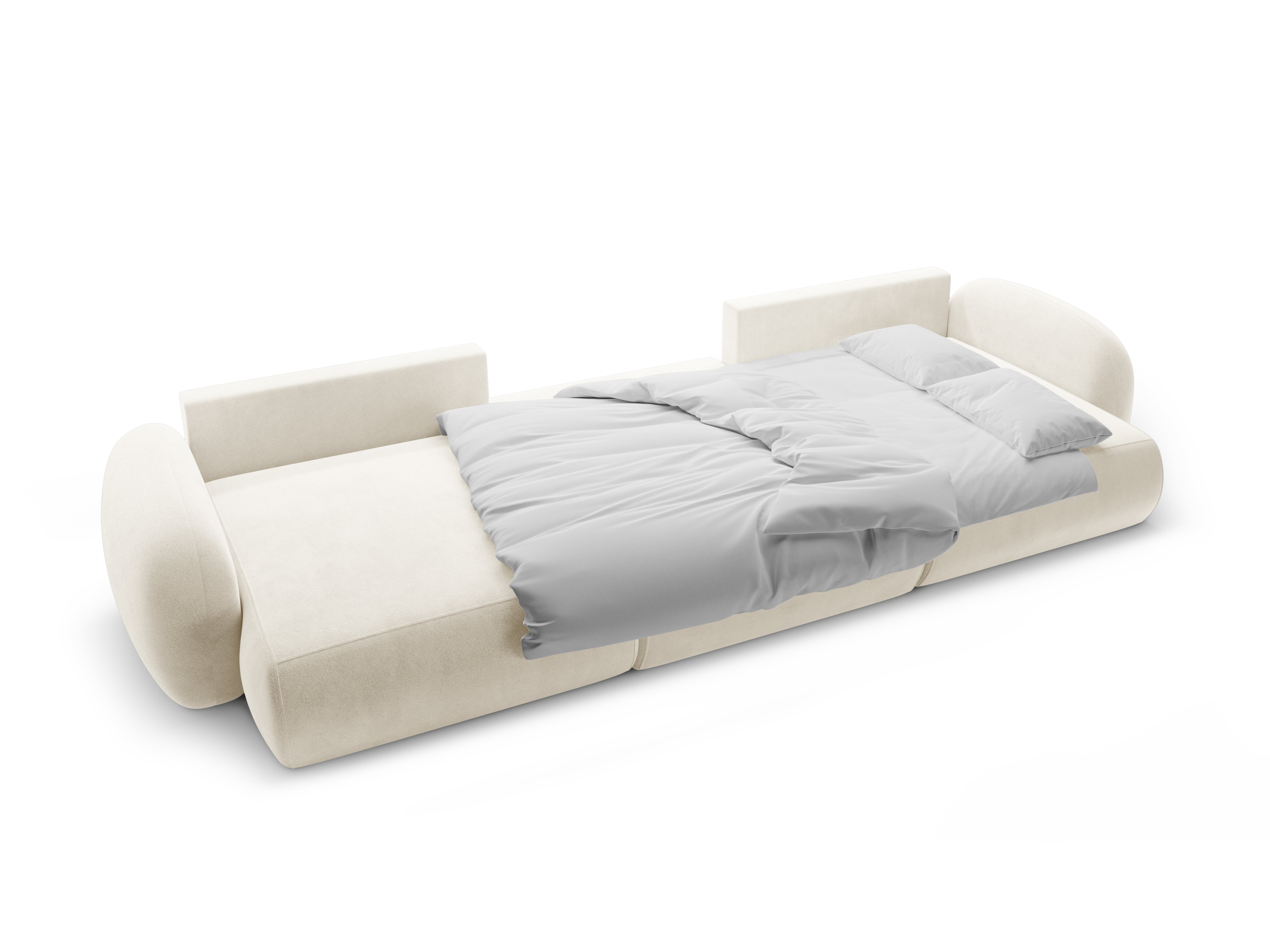 Sofa panoramiczna aksamitna z funkcją spania 5-osobowa TONALE kremowy