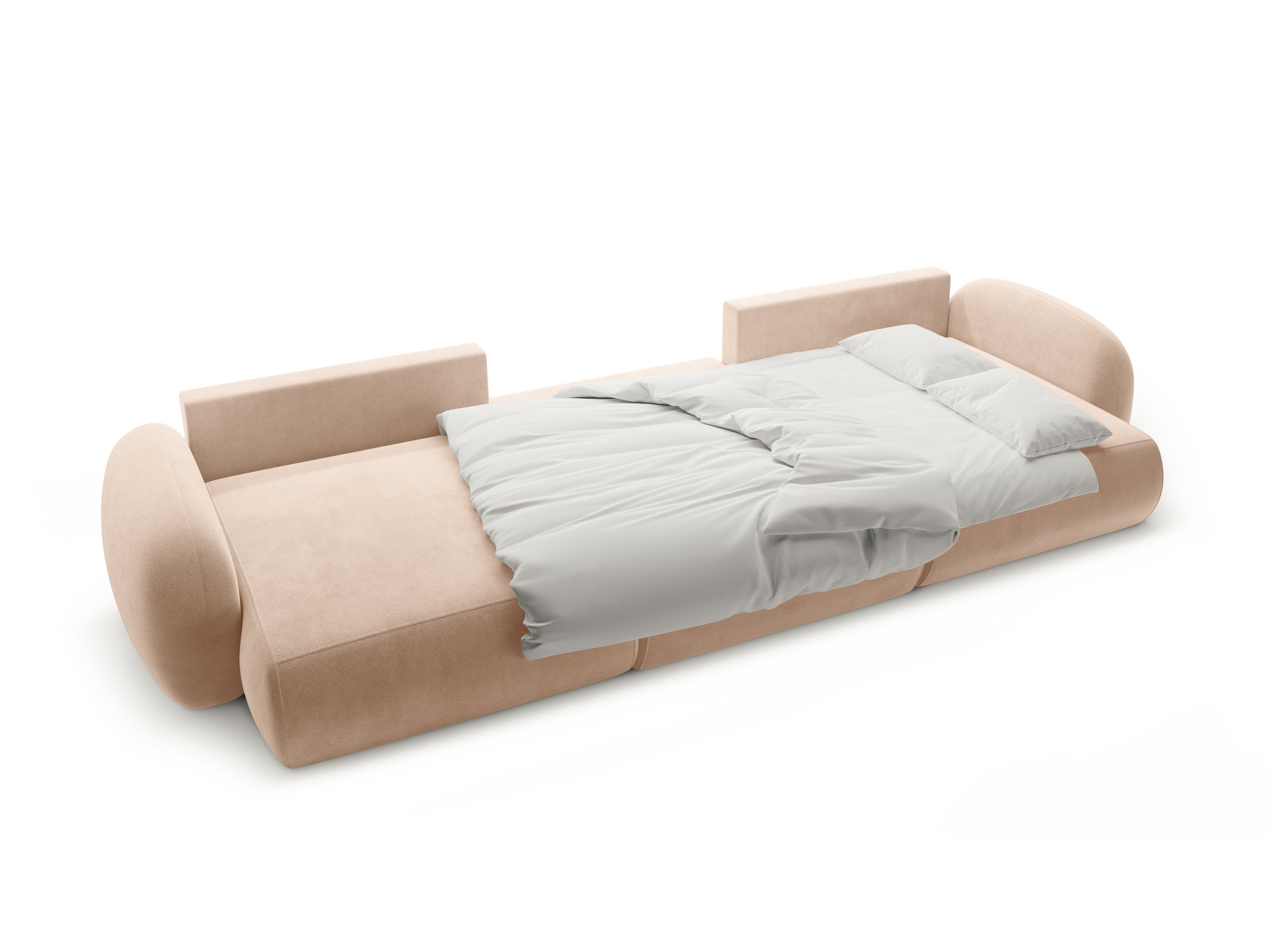 Sofa panoramiczna aksamitna z funkcją spania 5-osobowa TONALE beżowy